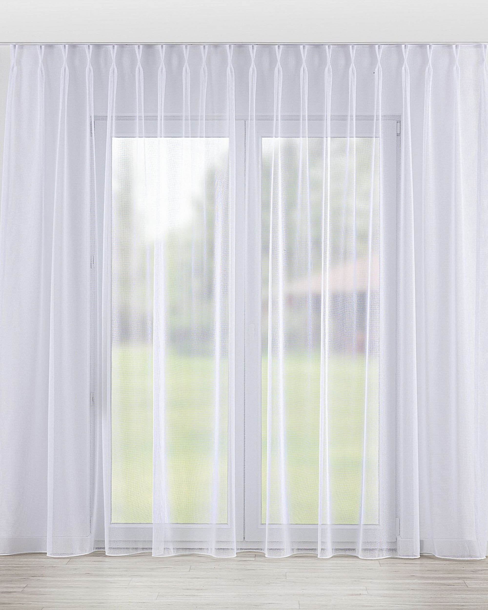Voilage sur les crochets flex doubles couleur blanc tissu semi-transparent, tresse