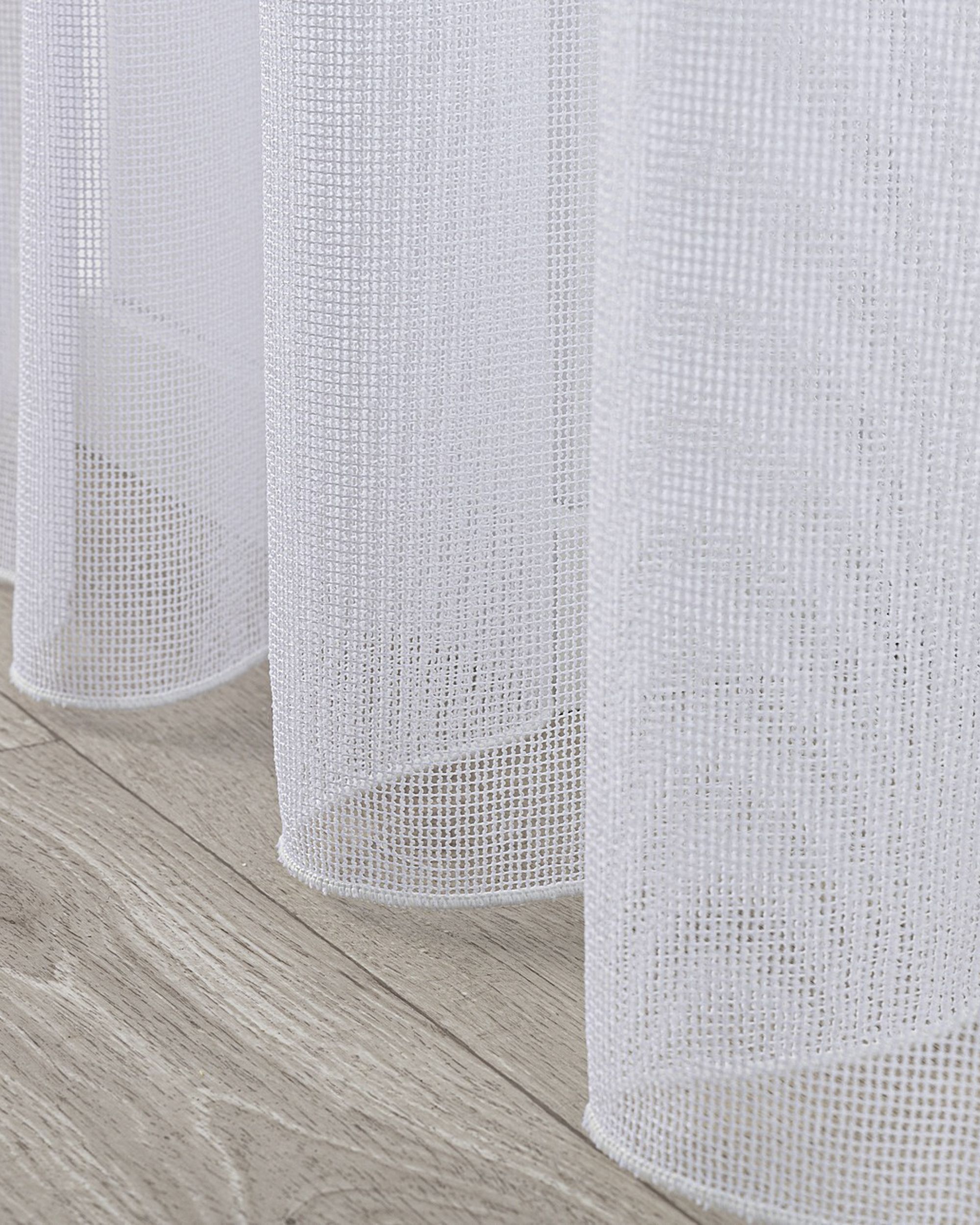 Voilage sur les crochets flex doubles couleur blanc tissu semi-transparent, tresse (hover)