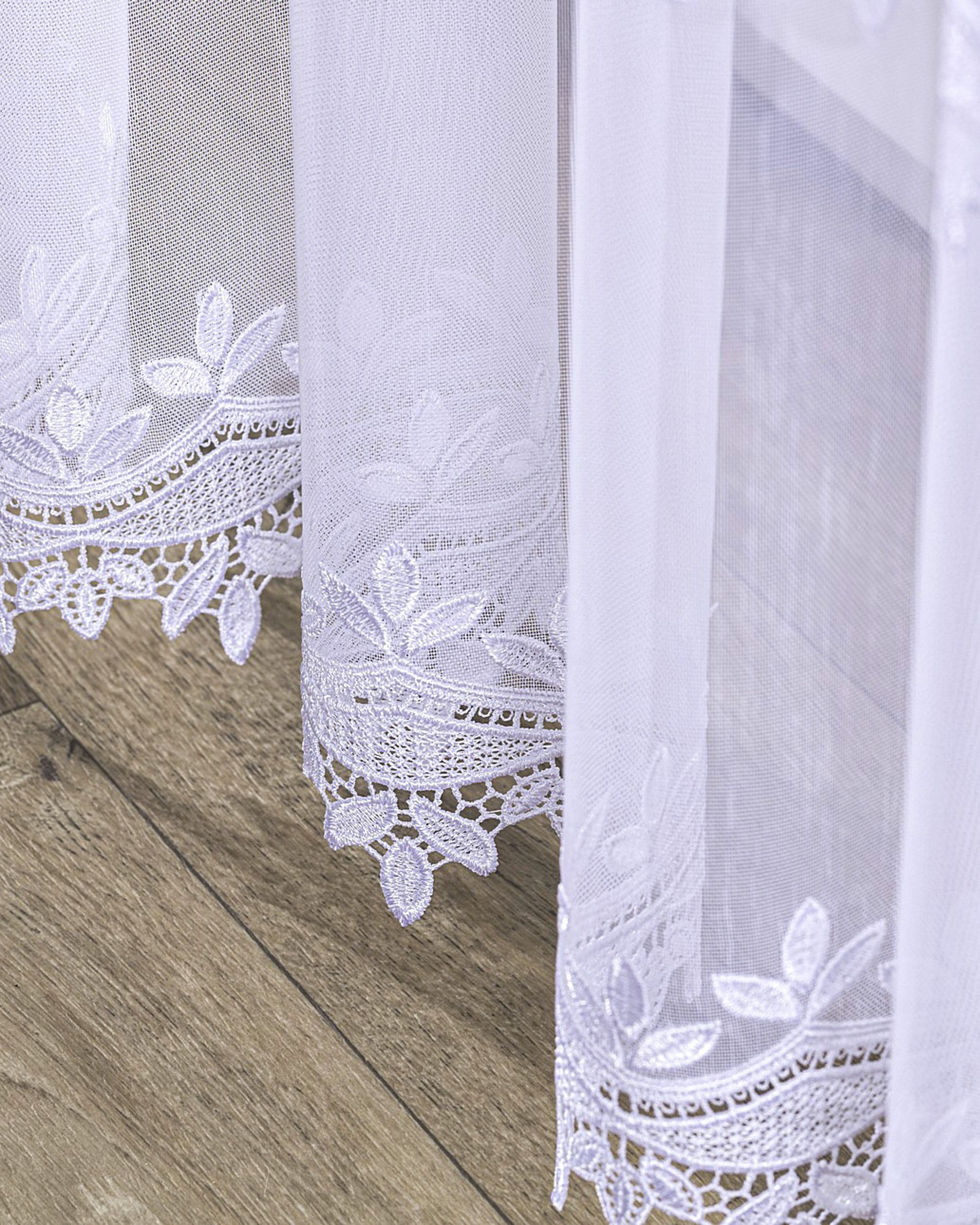 Voilage sur les crochets flex doubles couleur blanc tissu semi-transparent, tresse, à motifs (hover)