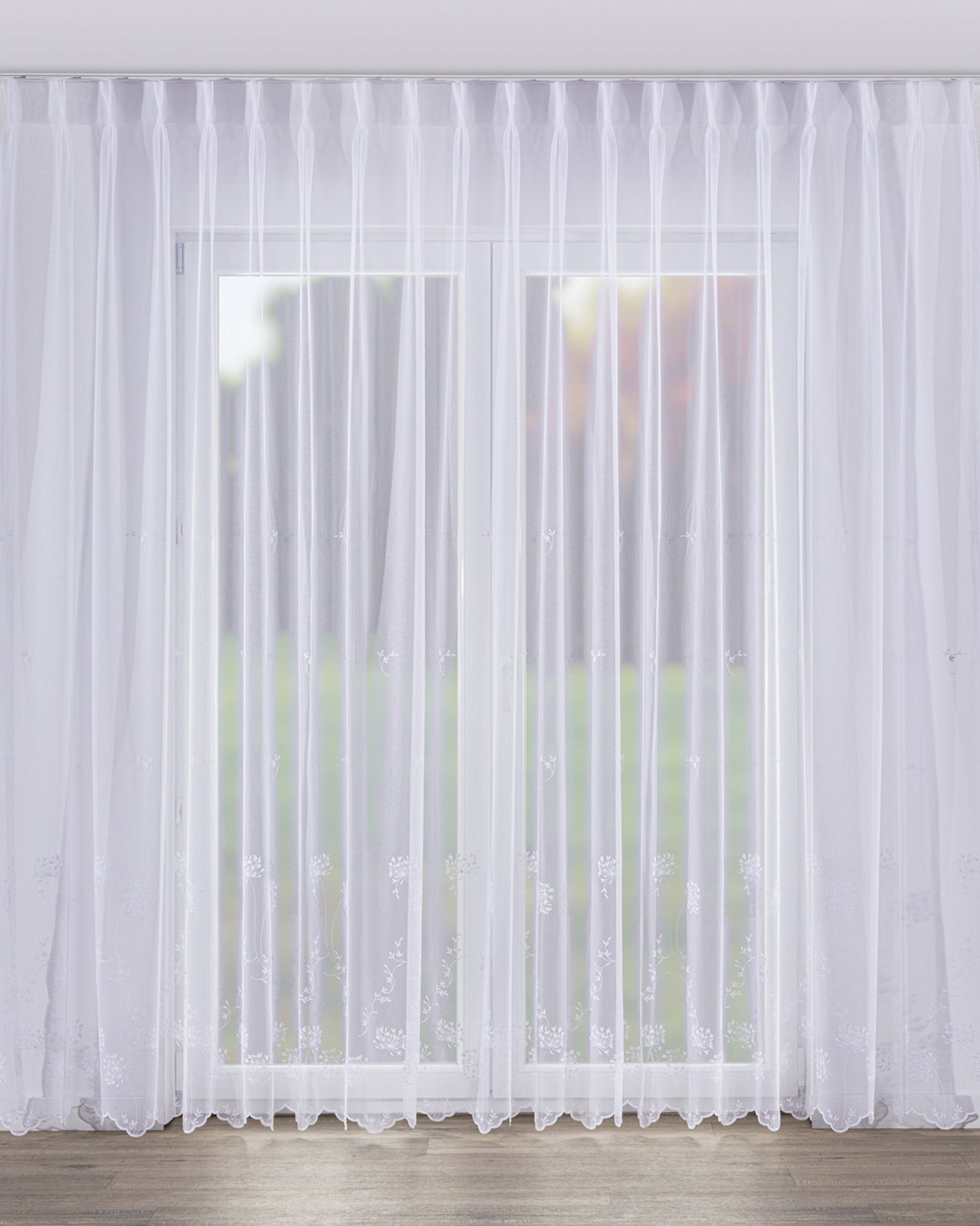 Voilage sur les crochets flex doubles couleur blanc tissu semi-transparent, tresse, à motifs