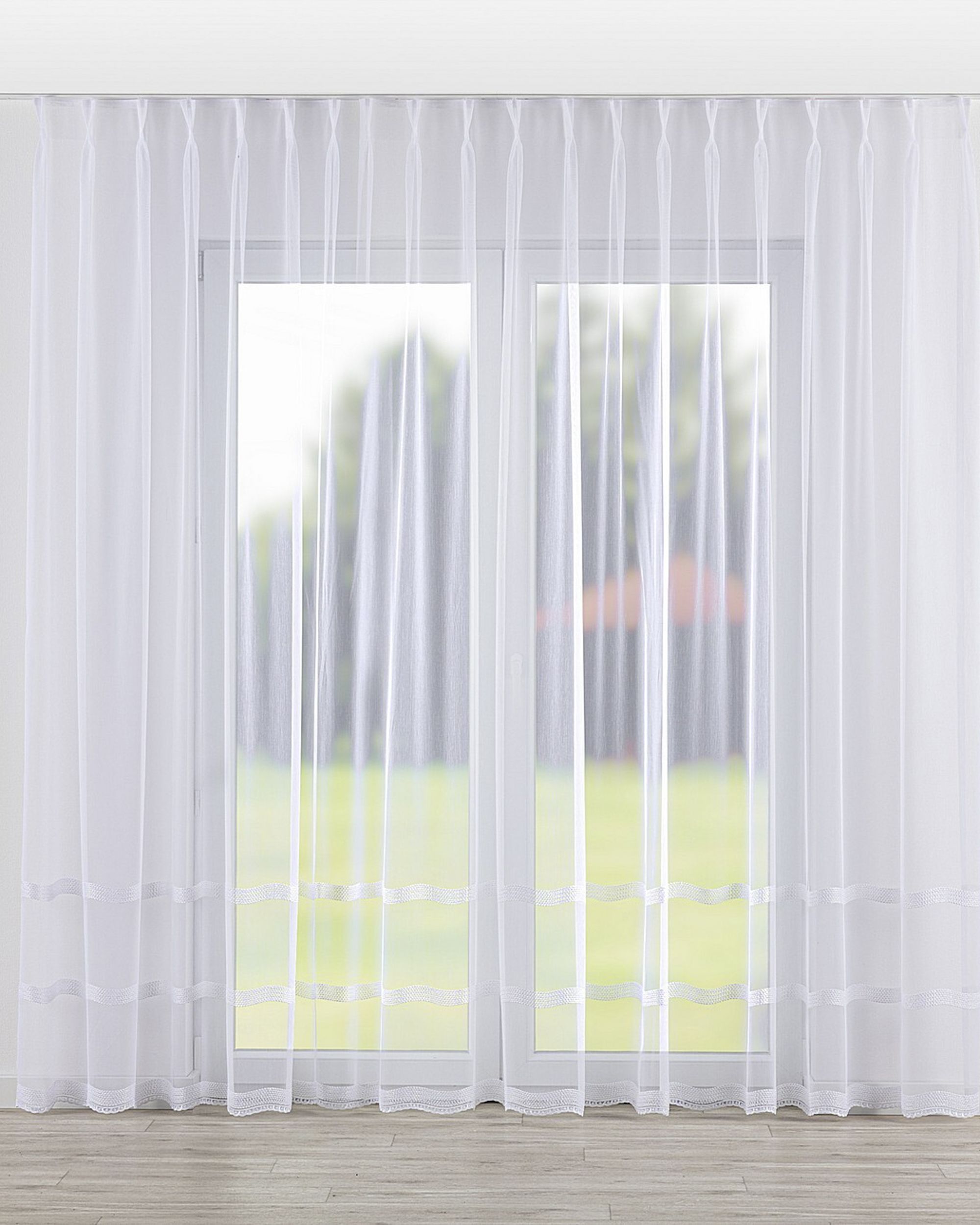 Voilage sur les crochets flex doubles couleur blanc tissu semi-transparent, tresse, à motifs