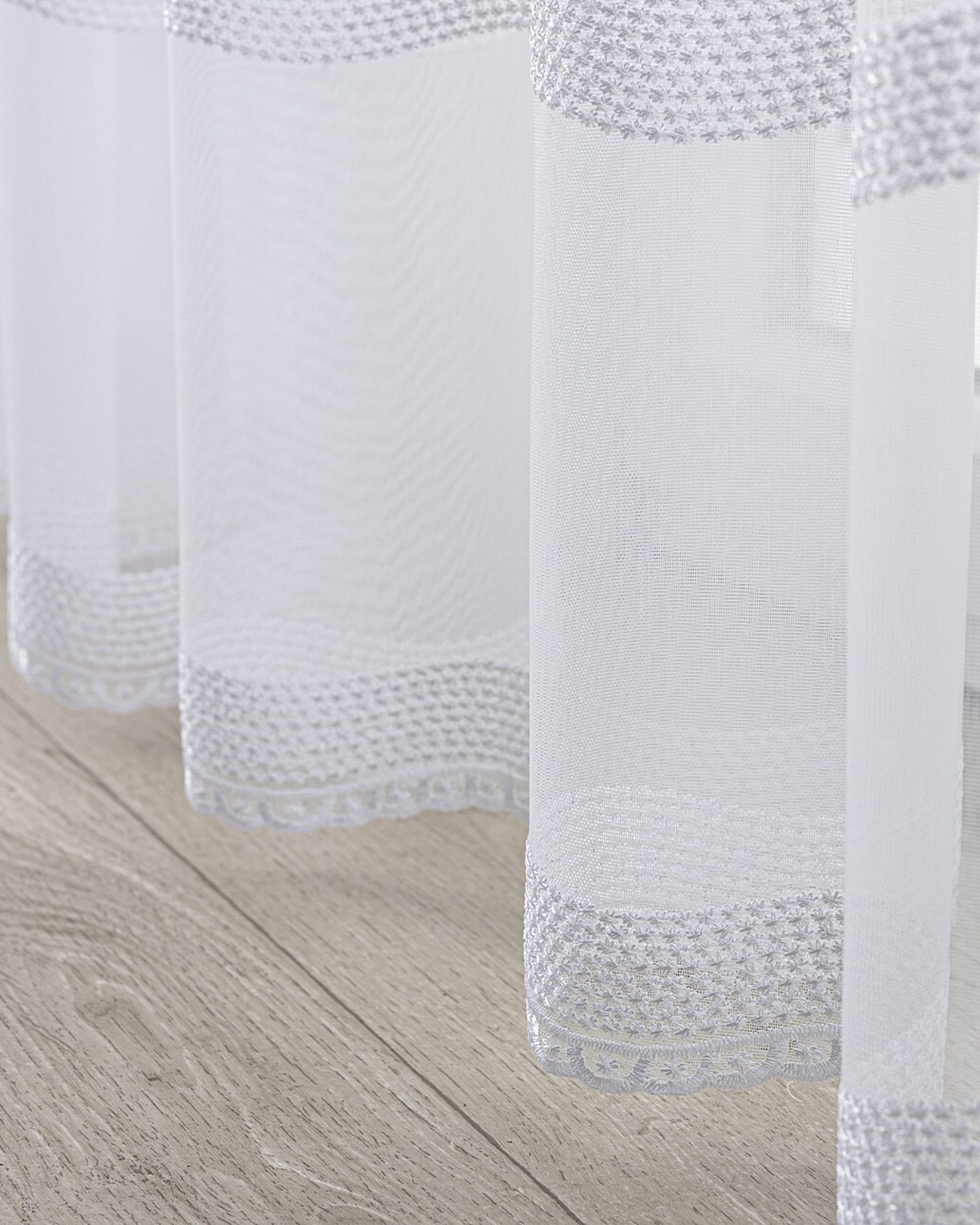 Voilage sur les crochets flex doubles couleur blanc tissu semi-transparent, tresse, à motifs (hover)