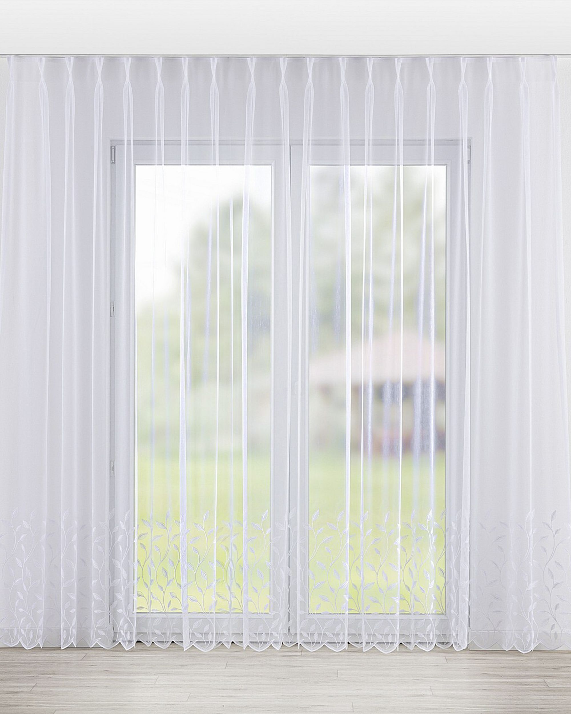 Voilage sur les crochets flex doubles couleur blanc tissu semi-transparent, tresse, à motifs