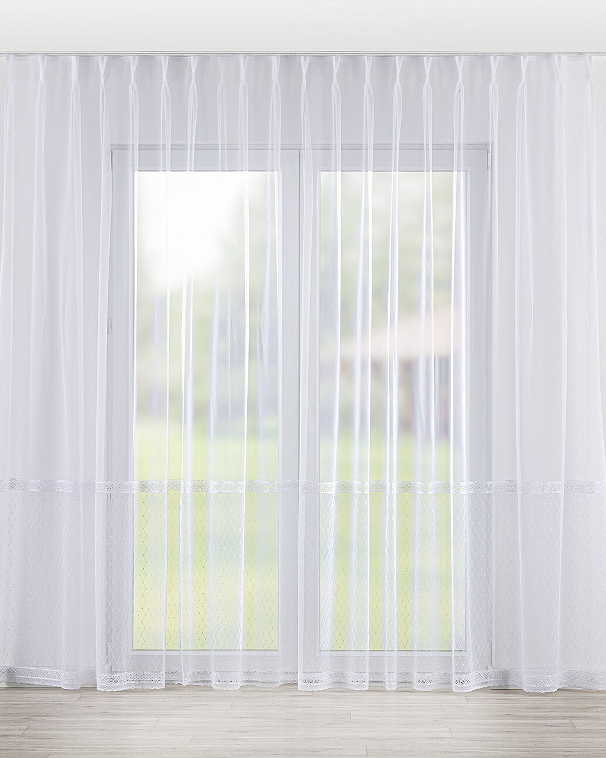 Voilage sur les crochets flex doubles couleur blanc tissu semi-transparent, tresse, à motifs
