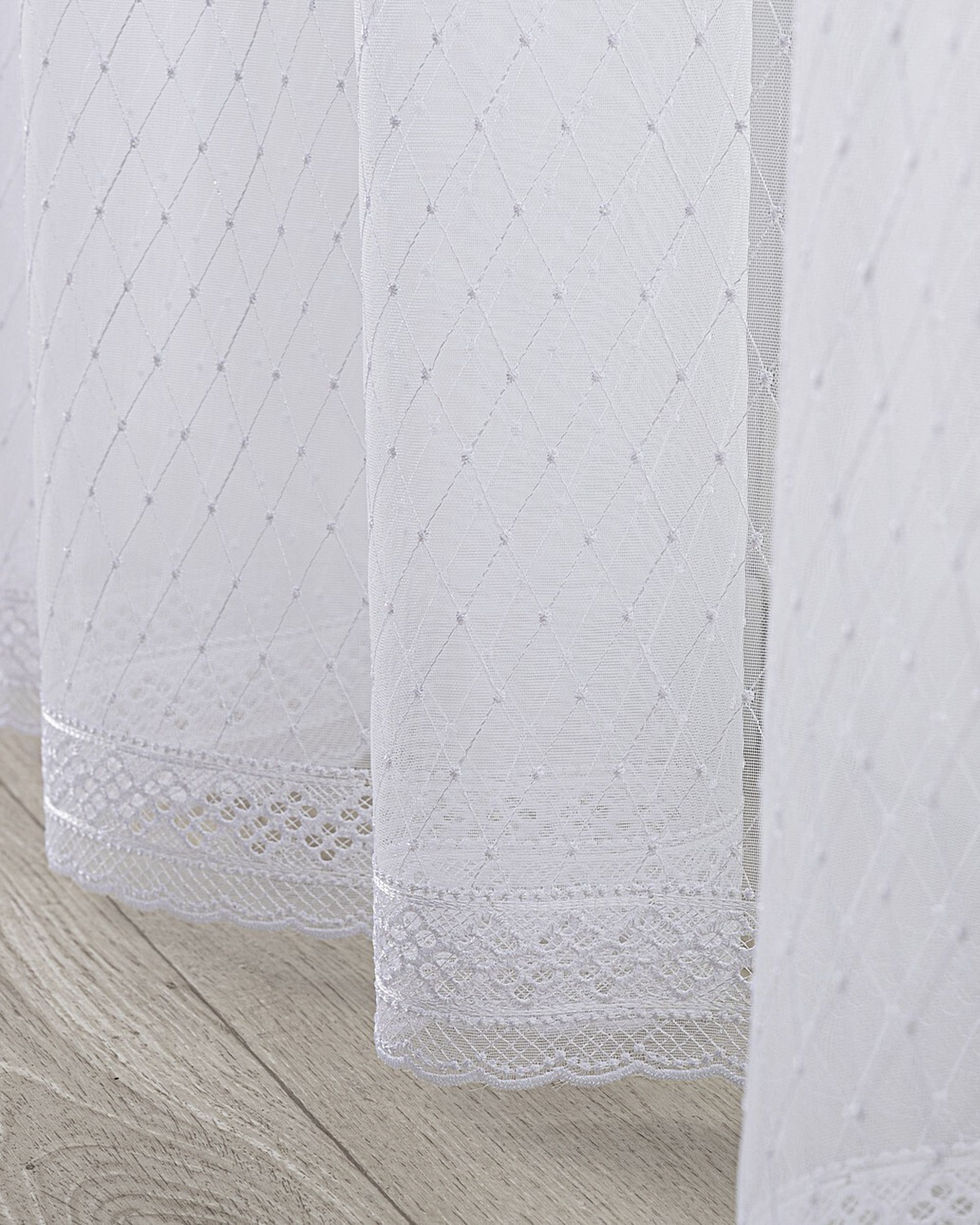 Voilage sur les crochets flex doubles couleur blanc tissu semi-transparent, tresse, à motifs (hover)