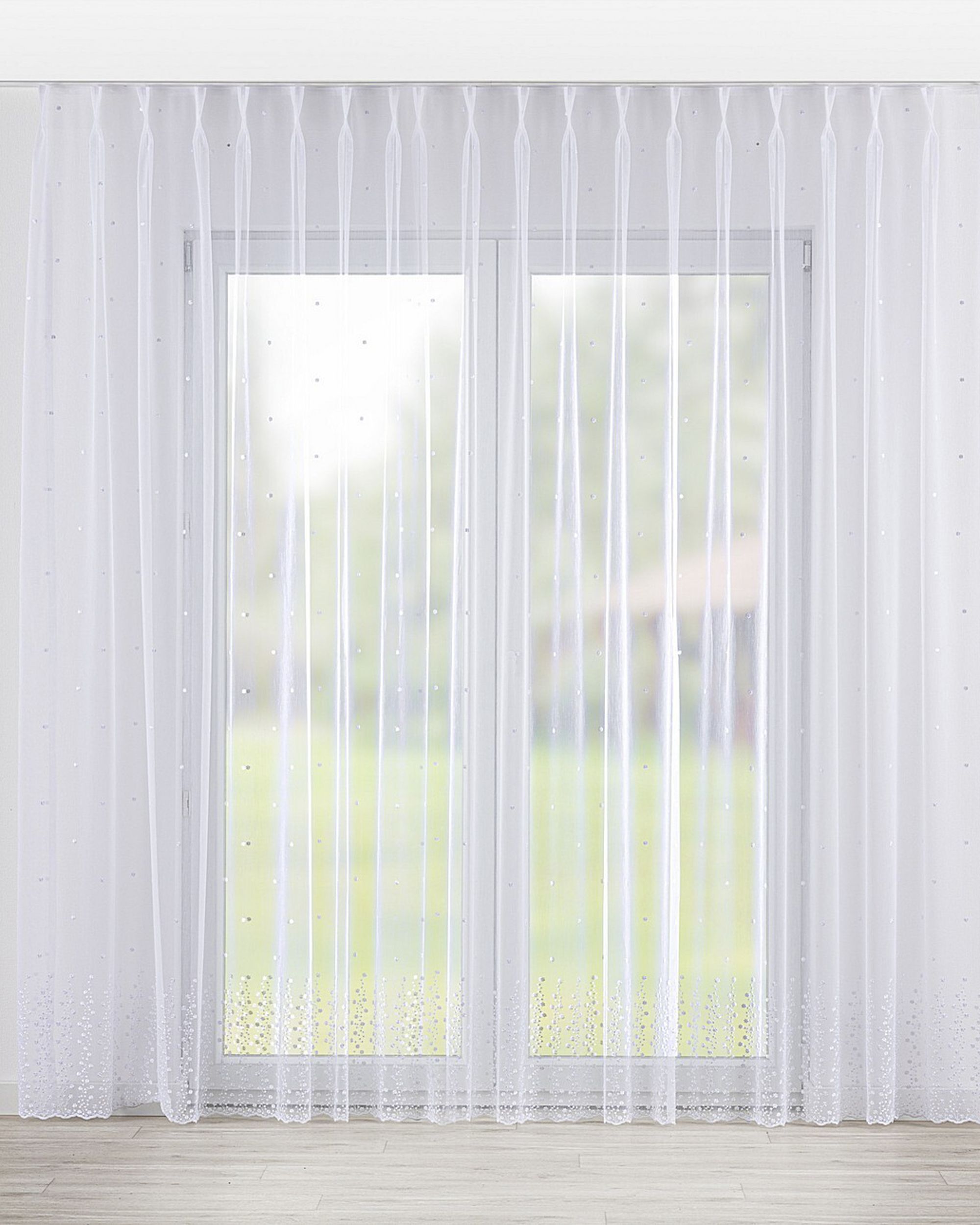 Voilage sur les crochets flex doubles couleur blanc tissu semi-transparent, tresse, à motifs