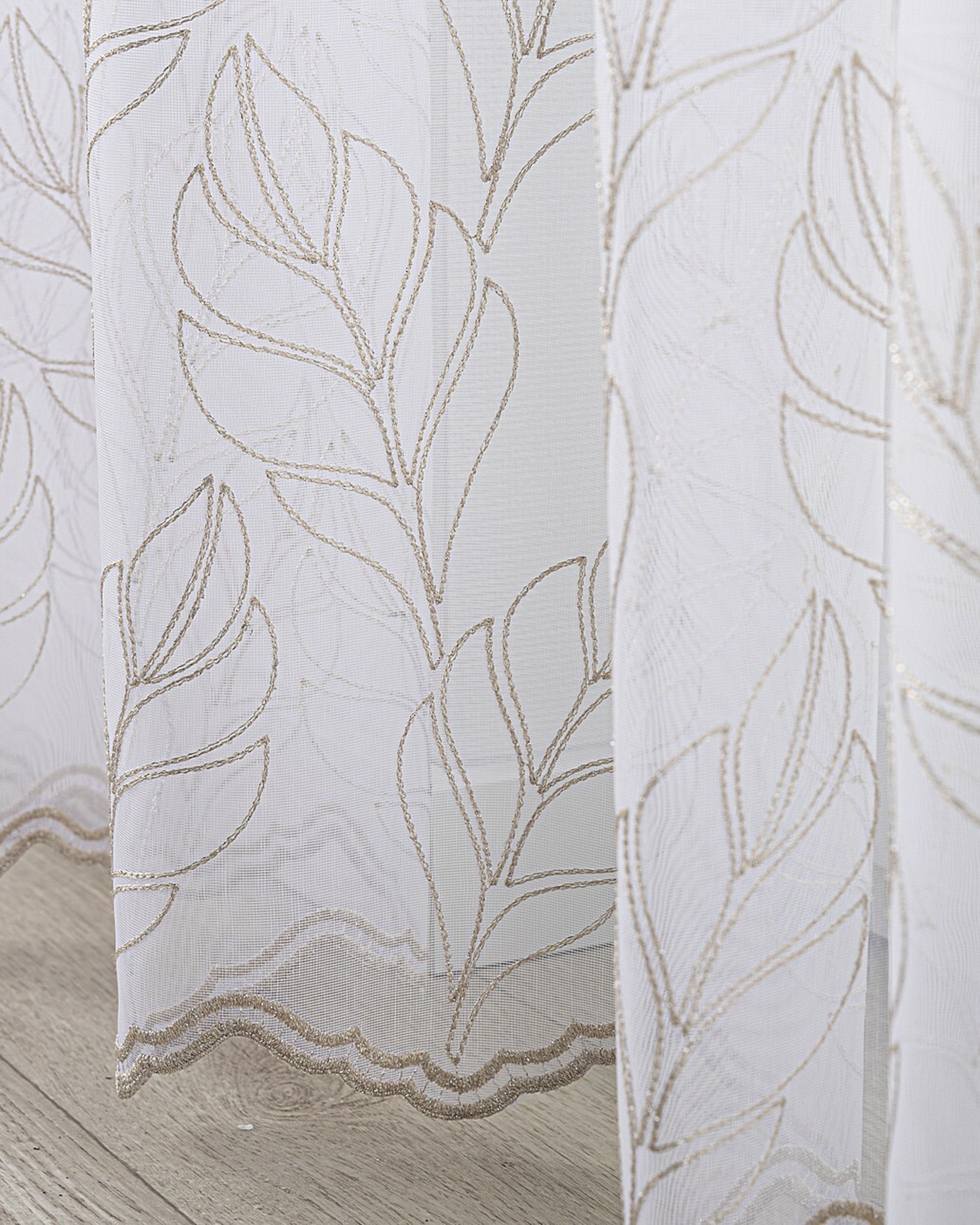 Voilage sur les crochets flex doubles couleur blanc tissu semi-transparent, tresse, à motifs (hover)