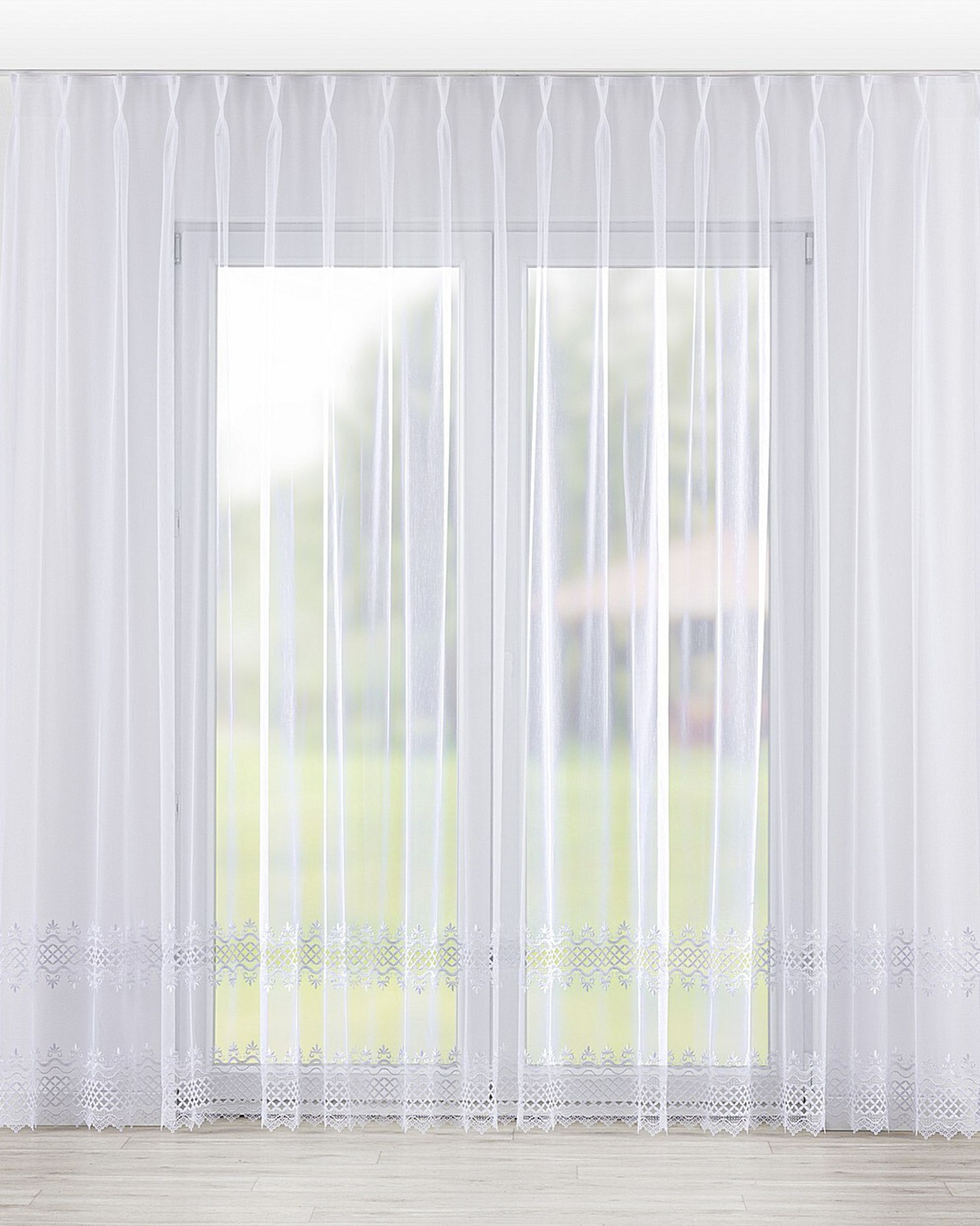 Voilage sur les crochets flex doubles couleur blanc tissu semi-transparent, tresse, à motifs