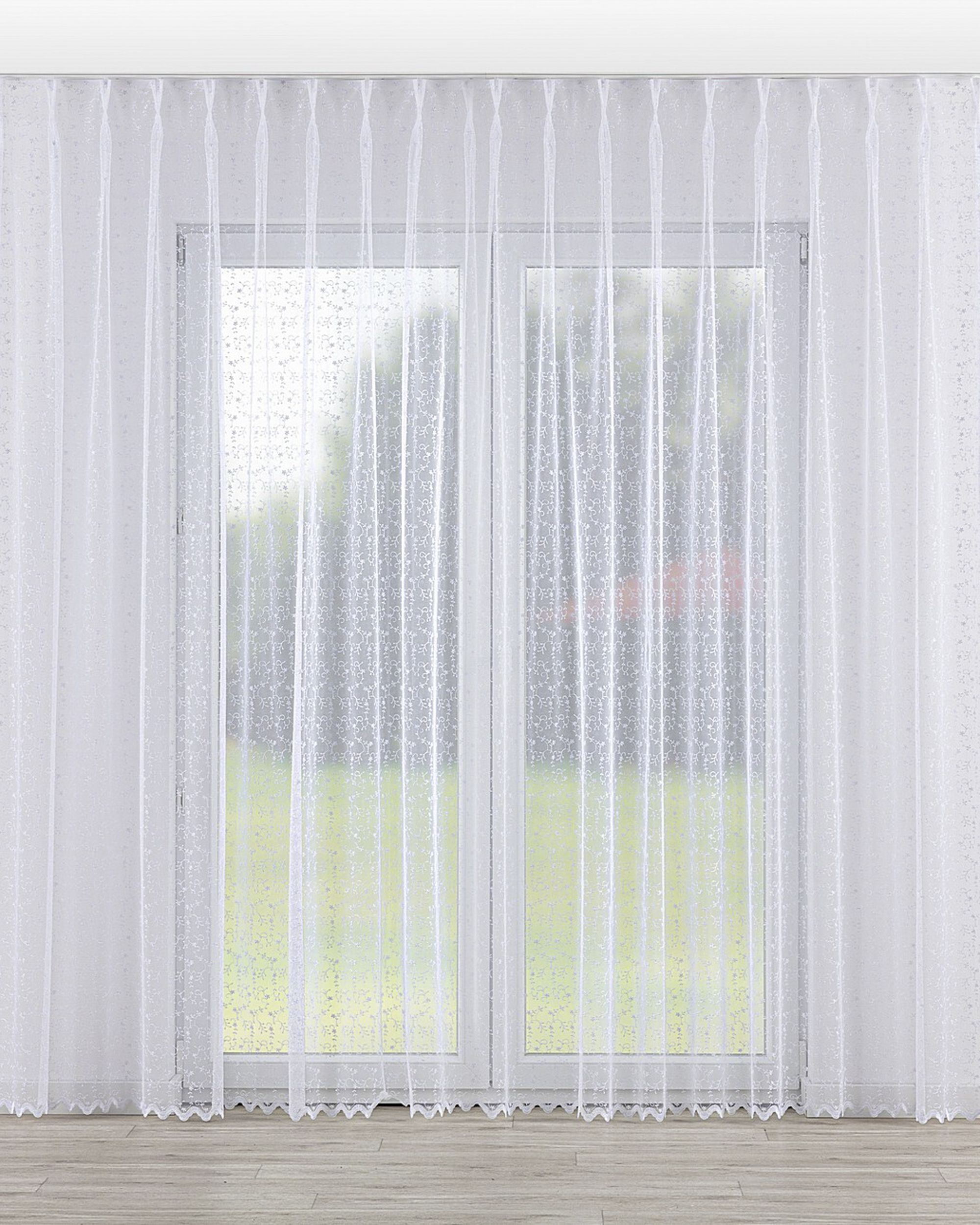 Voilage sur les crochets flex doubles couleur blanc tissu semi-transparent, tresse, à motifs