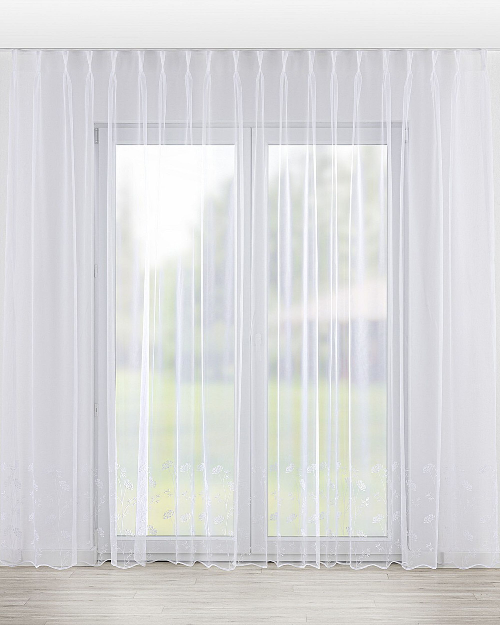 Voilage sur les crochets flex doubles couleur blanc tissu semi-transparent, tresse, à motifs