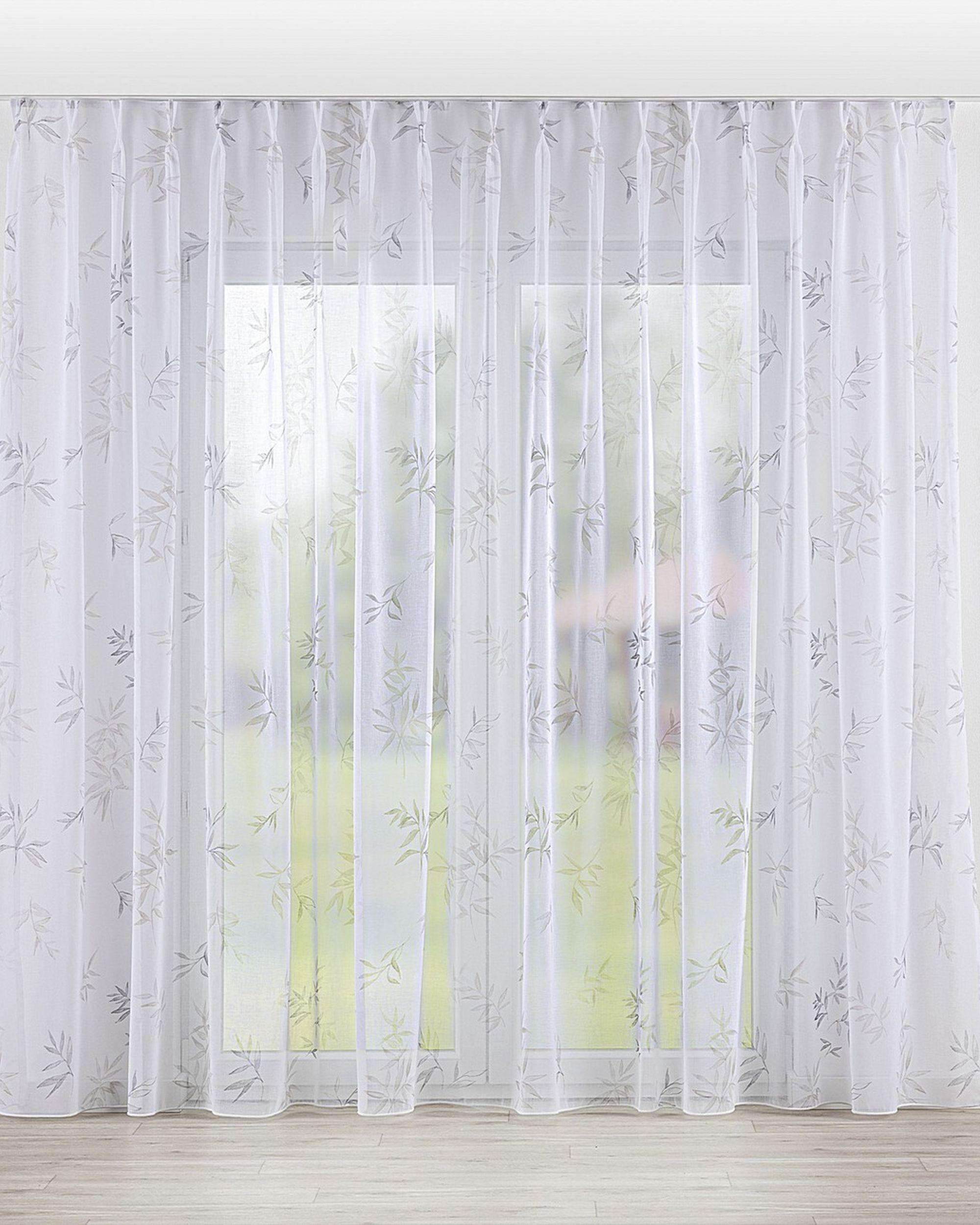 Voilage sur les crochets flex doubles couleur blanc tissu semi-transparent, à motifs