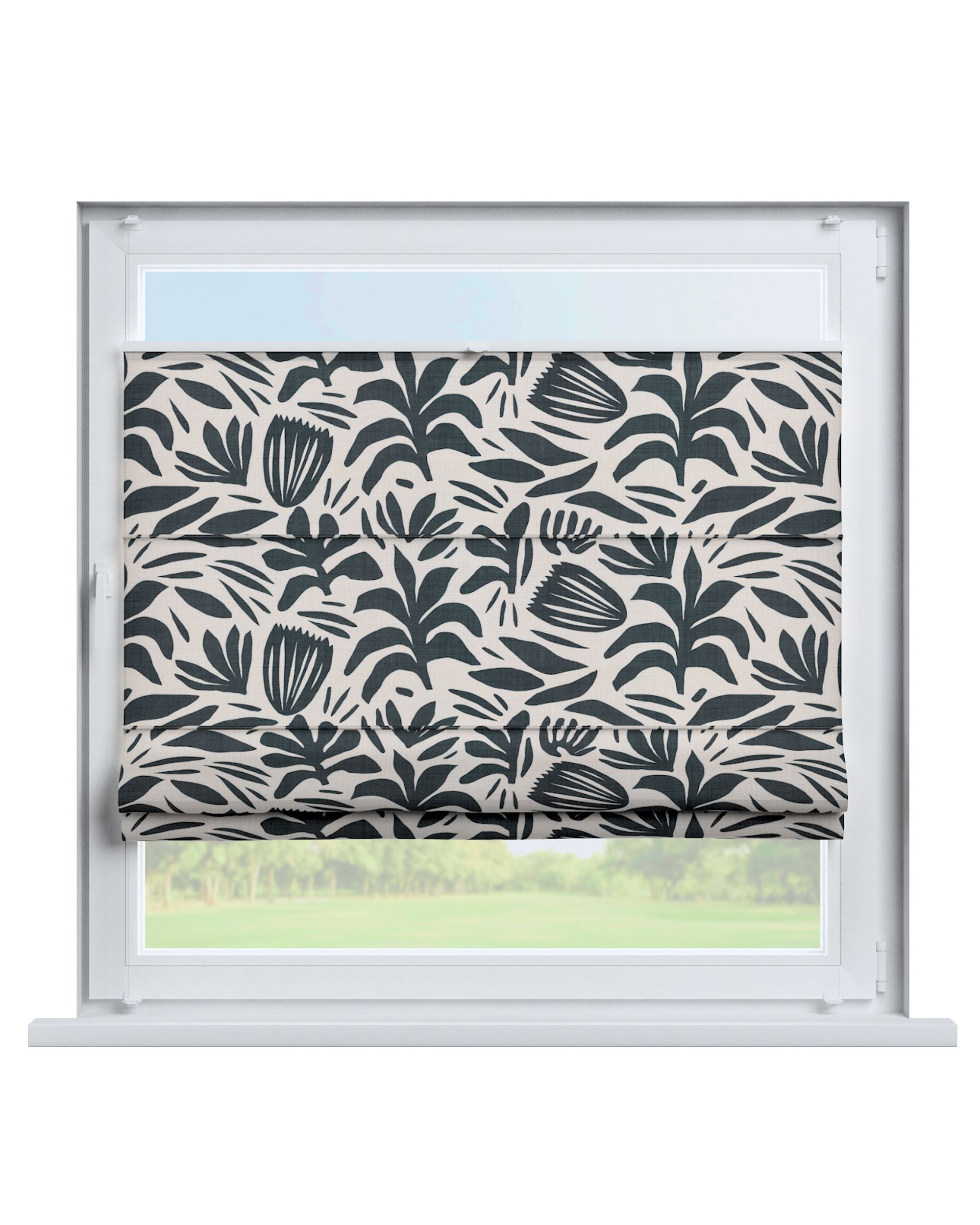 Store romain plissé Sicile couleur noir tissu tresse, à motifs