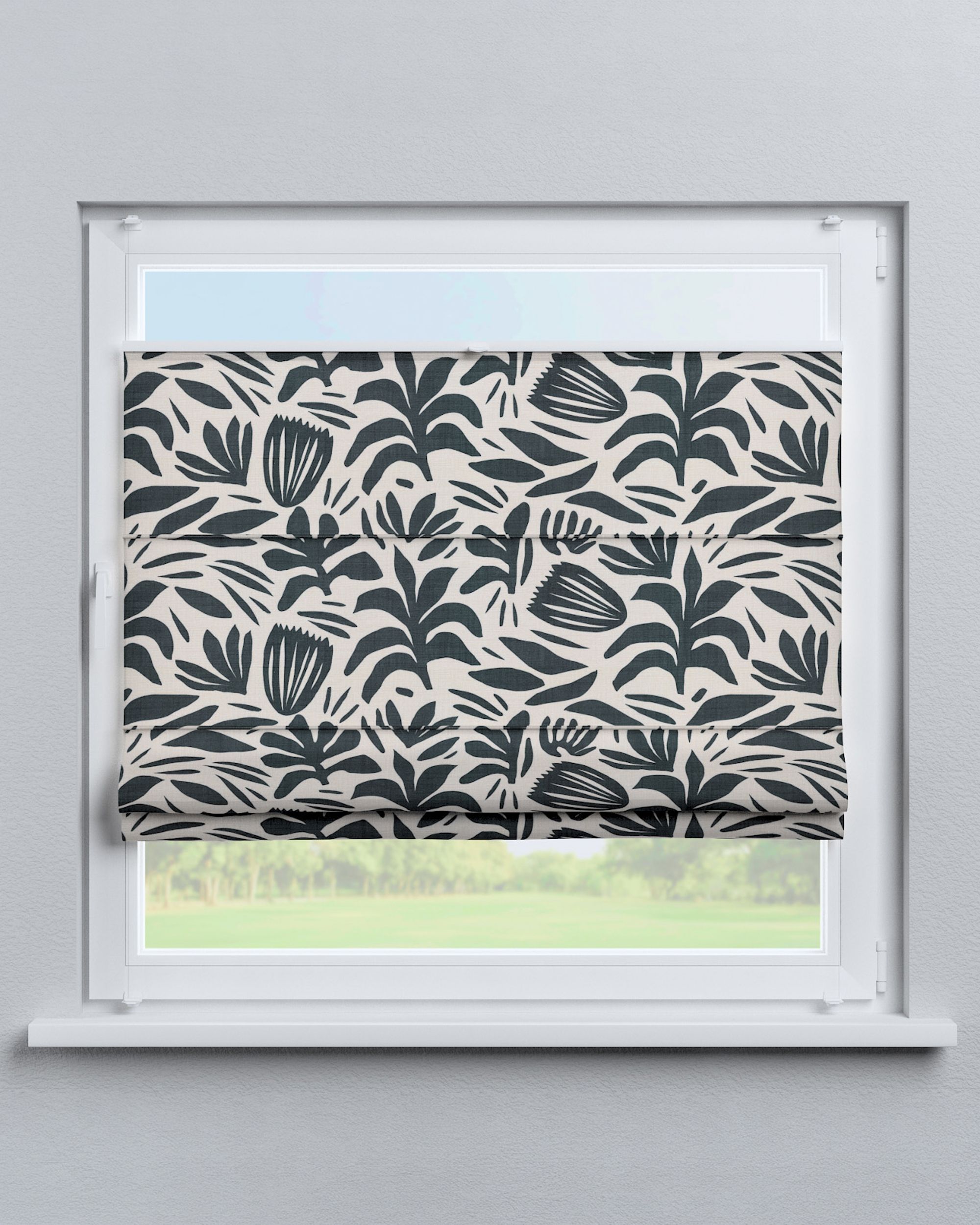 Store romain plissé Sicile couleur noir tissu tresse, à motifs (hover)