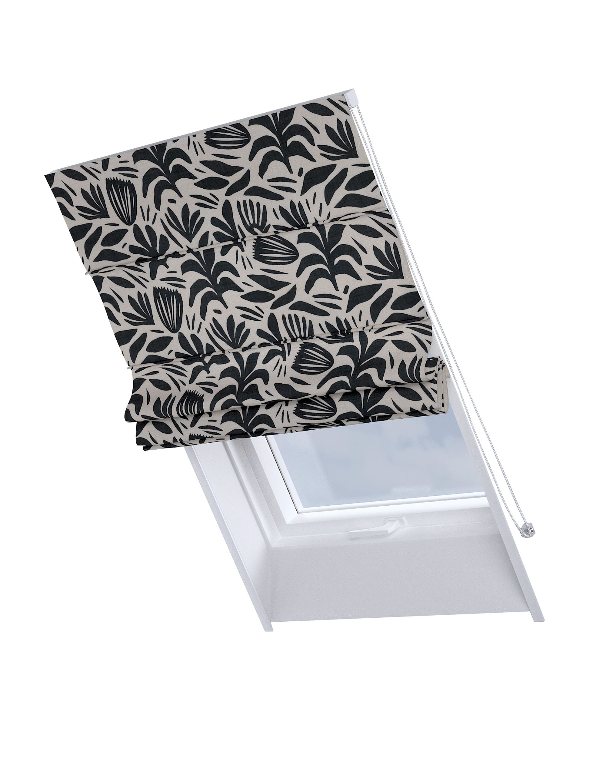 Store romain pour fenêtre de toit Rimini couleur noir tissu tresse, à motifs