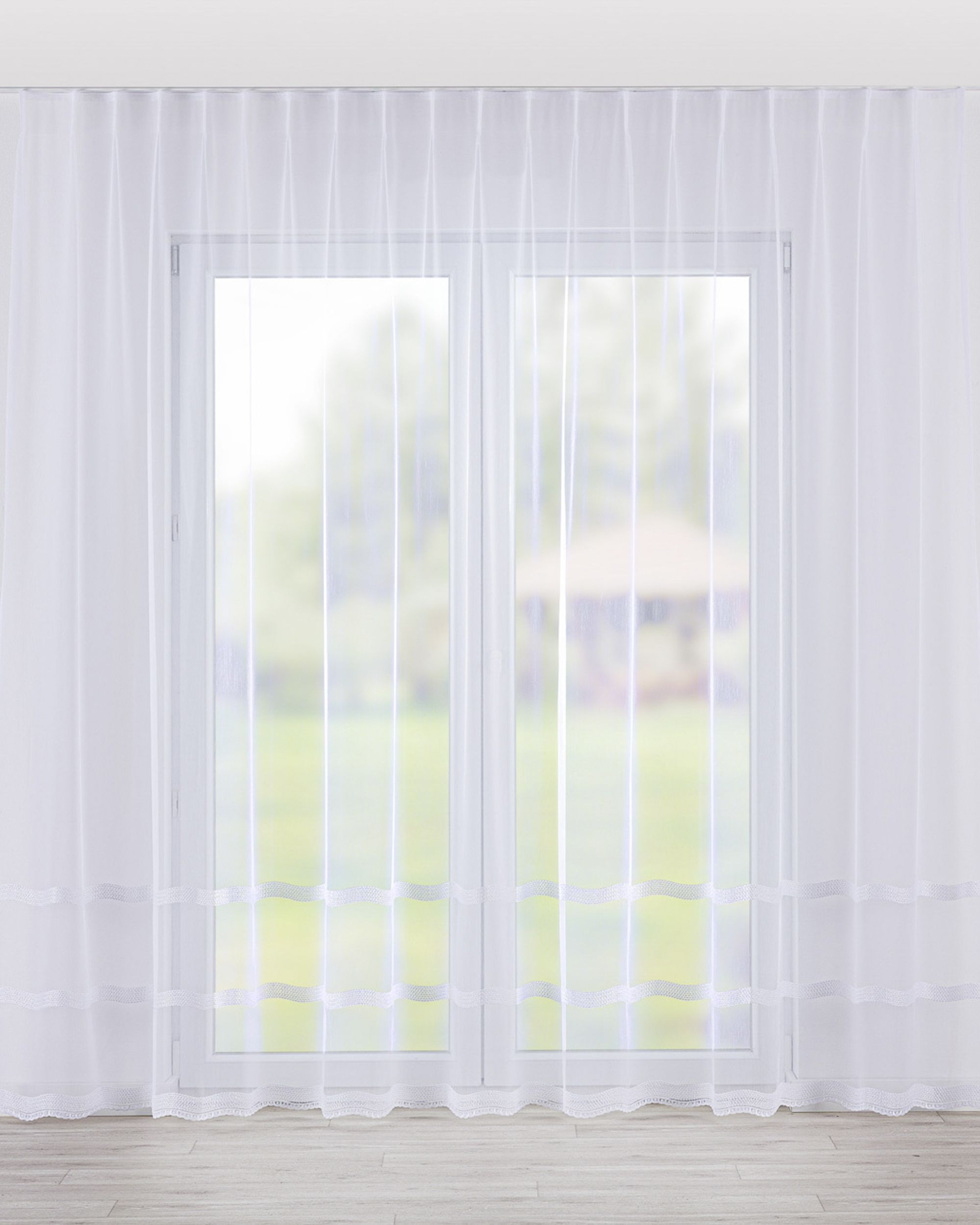 Voilage sur les crochets flex simples couleur blanc tissu semi-transparent, tresse, à motifs