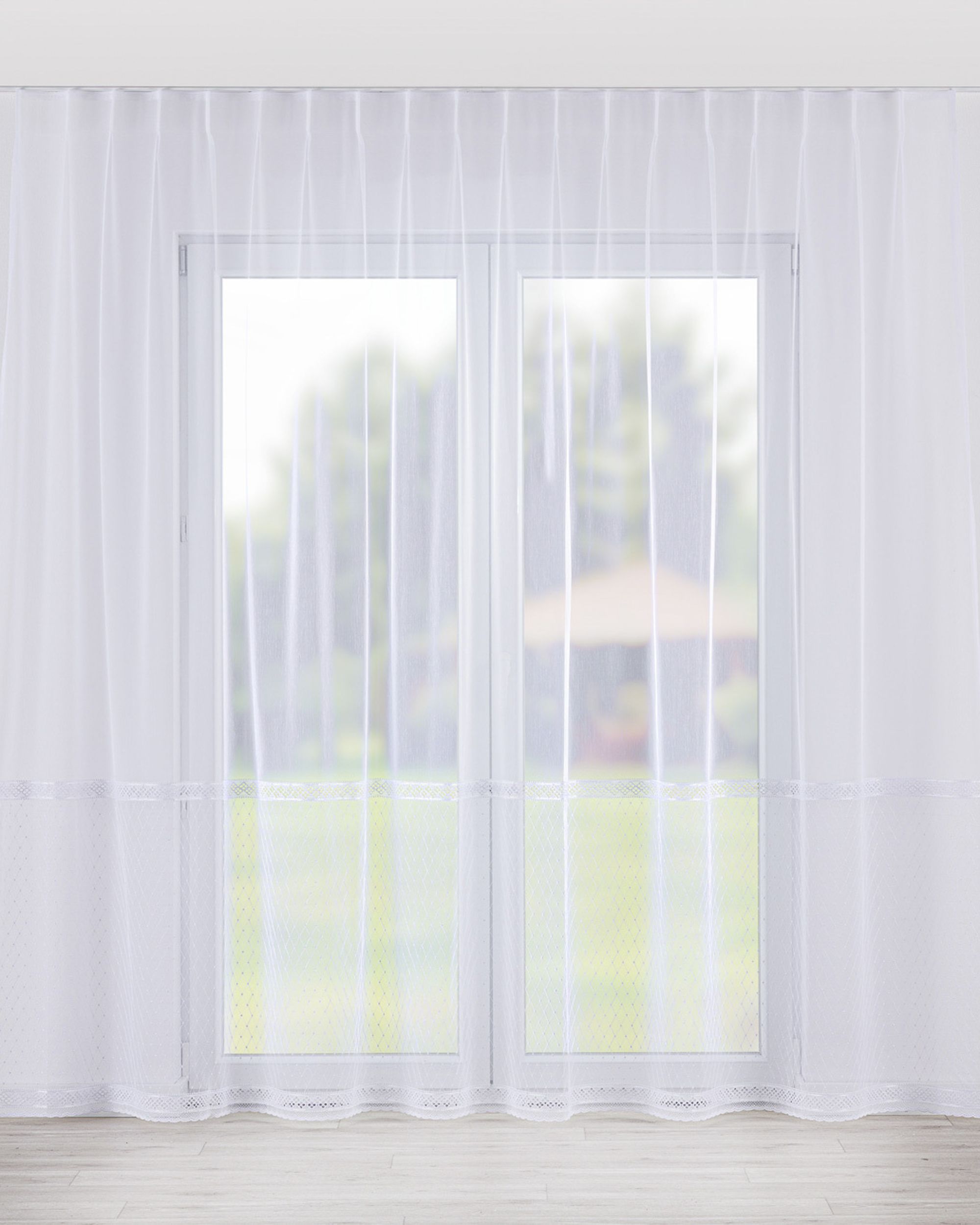 Voilage sur les crochets flex simples couleur blanc tissu semi-transparent, tresse, à motifs