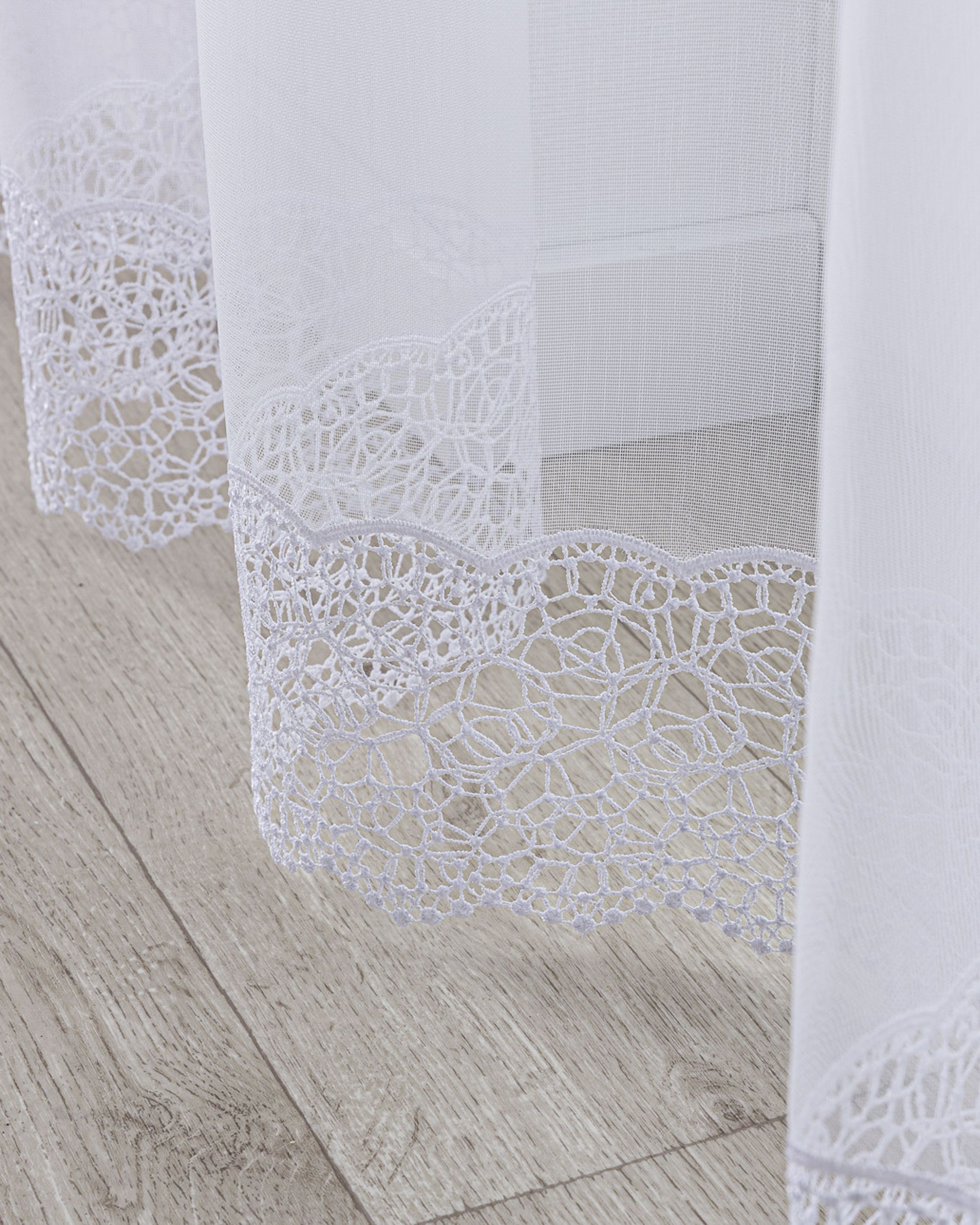 Voilage sur les crochets flex simples couleur blanc tissu semi-transparent, tresse, à motifs (hover)