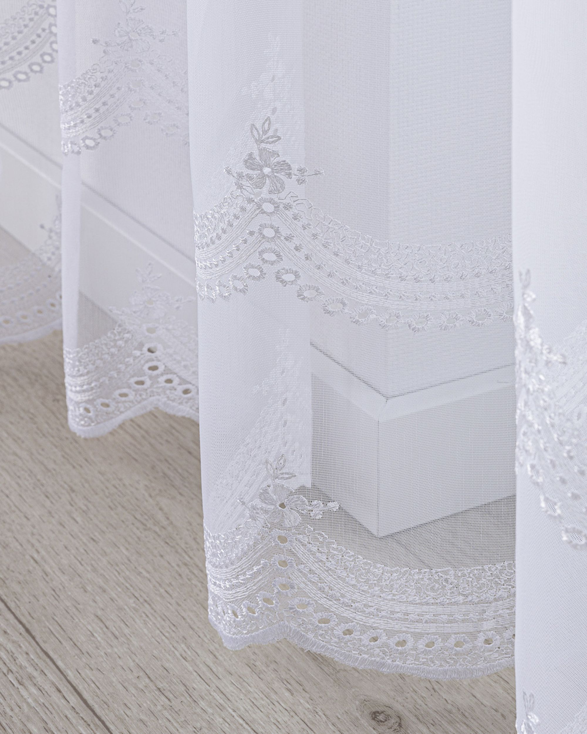 Voilage sur les crochets flex simples couleur blanc tissu semi-transparent, tresse, à motifs (hover)
