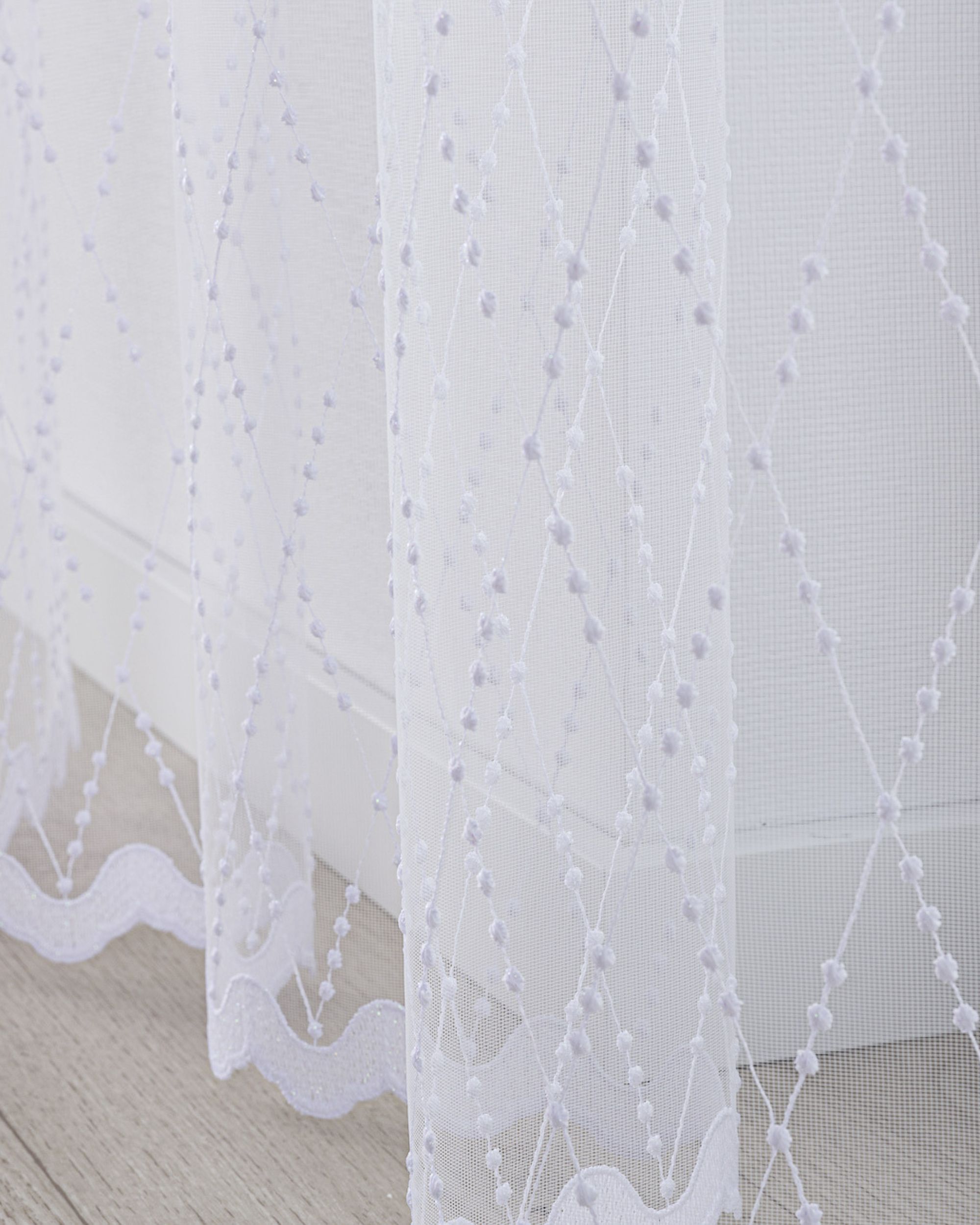 Voilage sur les crochets flex simples couleur blanc tissu semi-transparent, tresse, à motifs (hover)