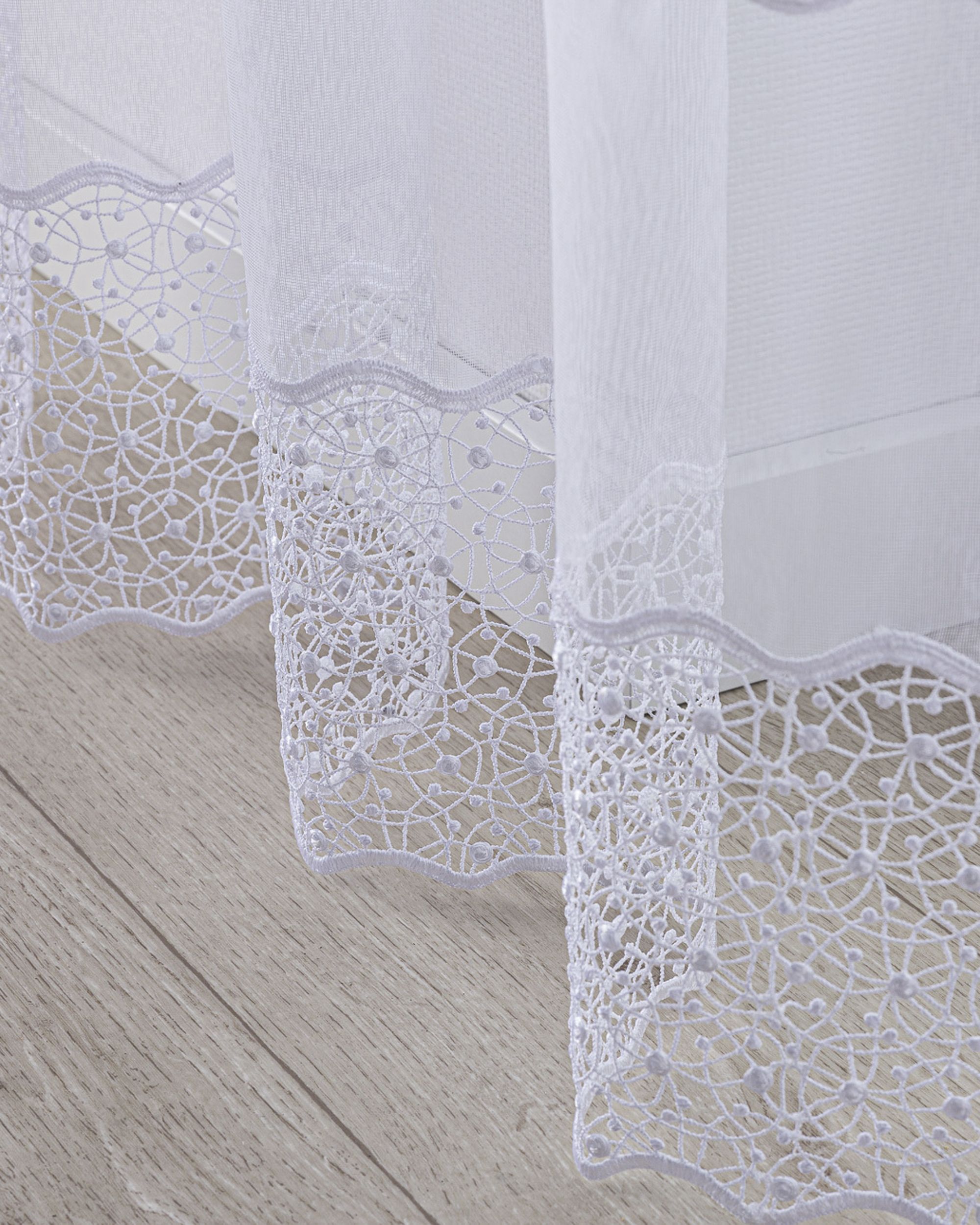 Voilage sur les crochets flex simples couleur blanc tissu semi-transparent, tresse, à motifs (hover)
