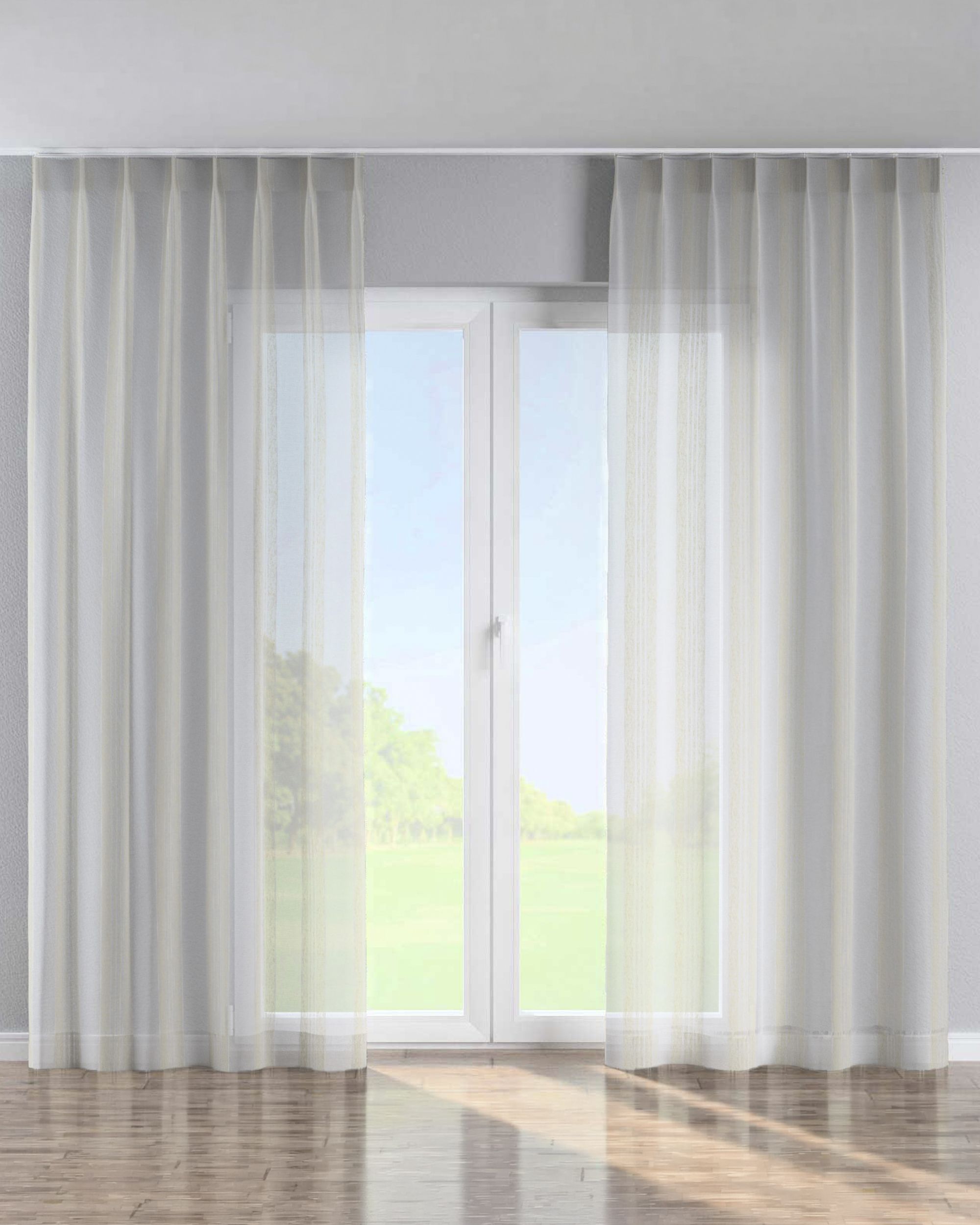 Rideau avec crochets flex simples couleur crème tissu semi-transparent, tresse, à motifs (hover)