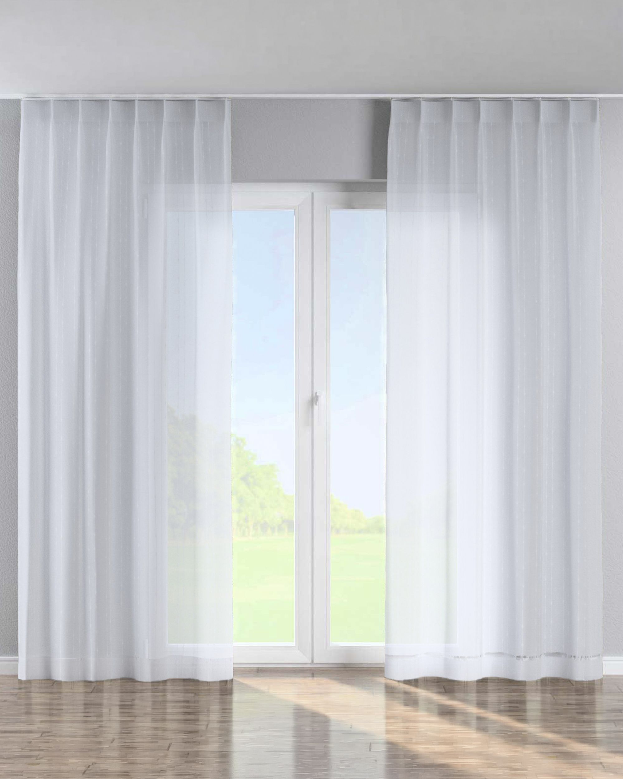Rideau avec crochets flex simples couleur crème tissu semi-transparent, tresse, à motifs (hover)