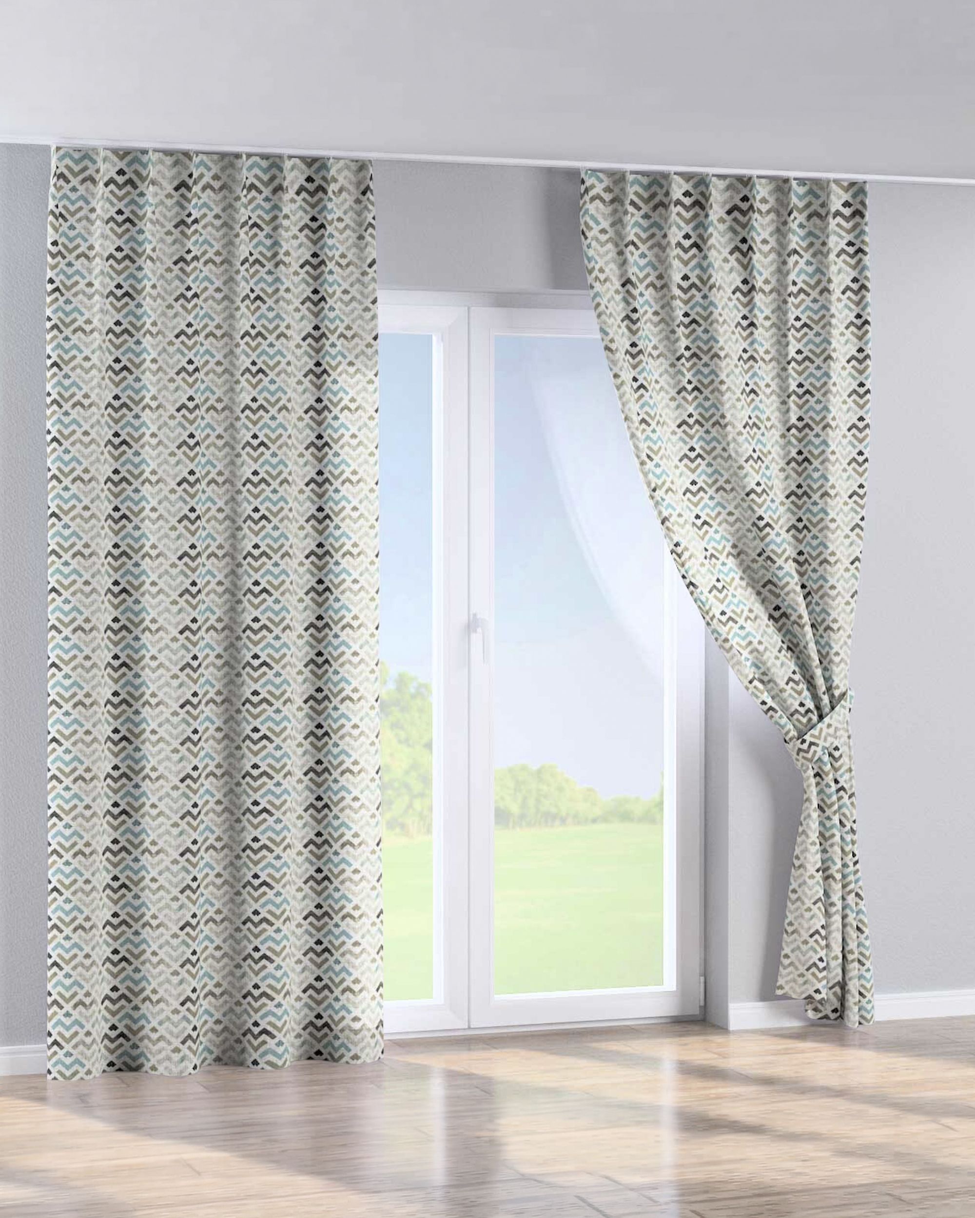 Rideau avec crochets flex simples couleur marron tissu à motifs (hover)