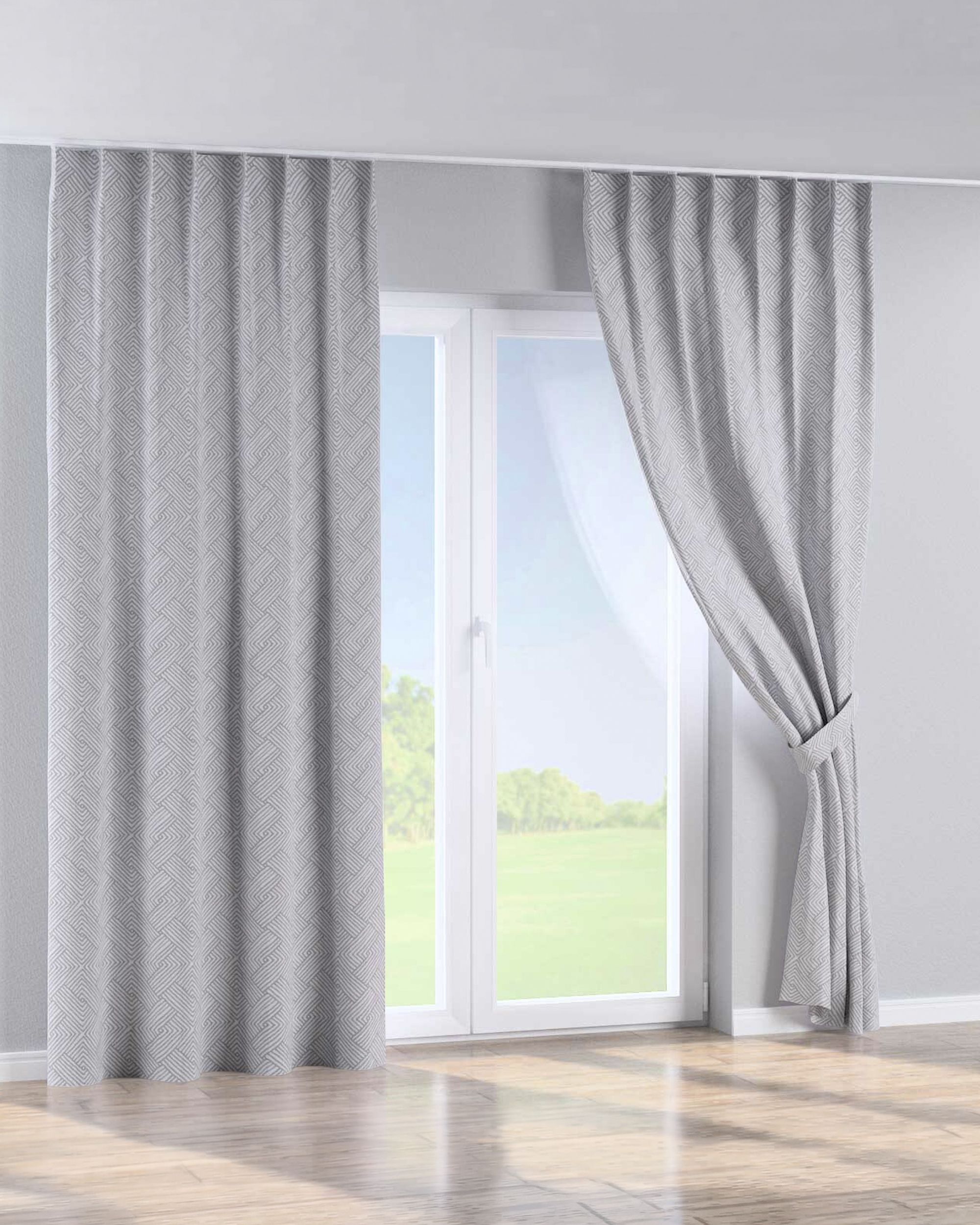 Rideau avec crochets flex simples couleur argent tissu tresse, à motifs (hover)