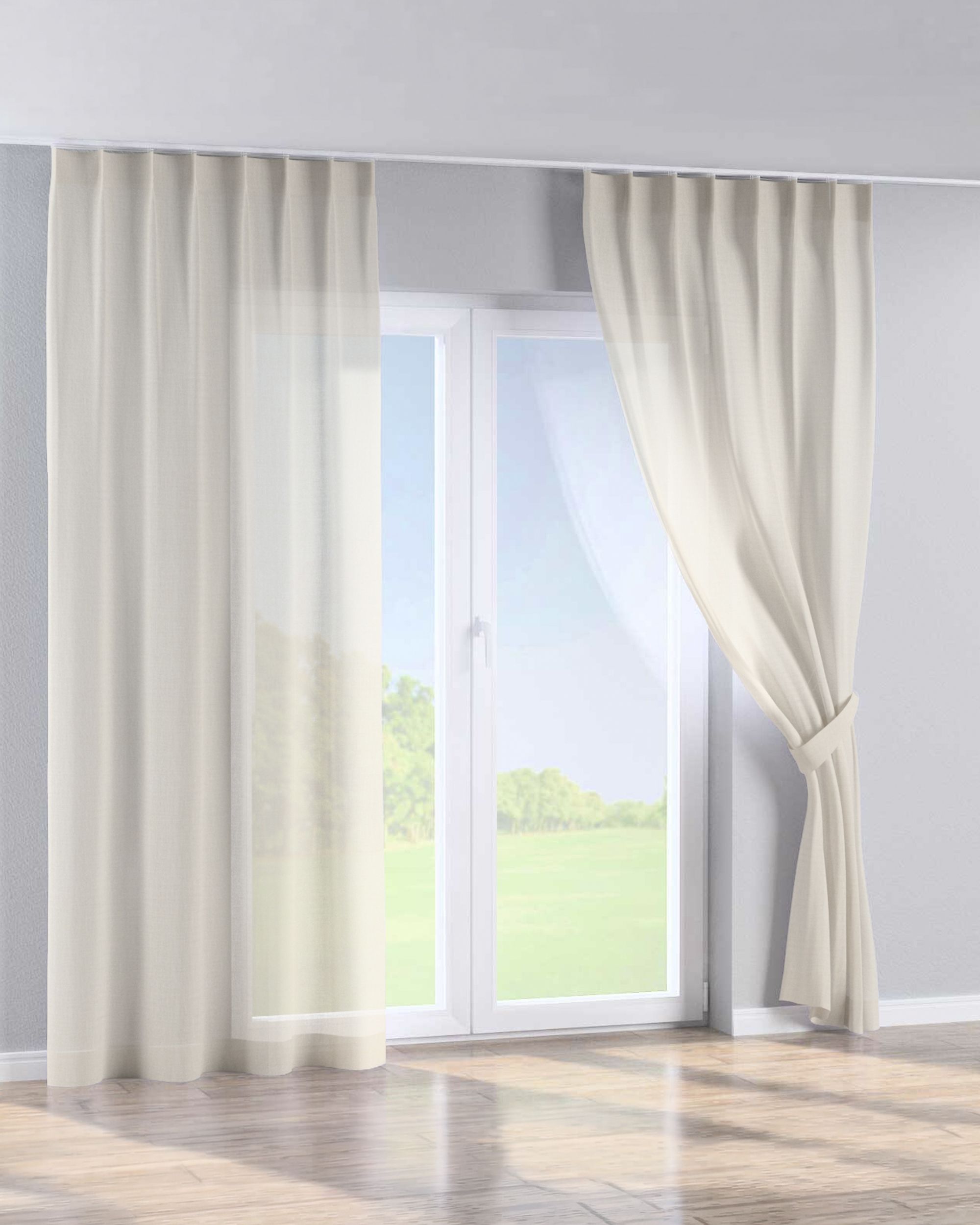 Rideau avec crochets flex simples couleur crème tissu tresse (hover)