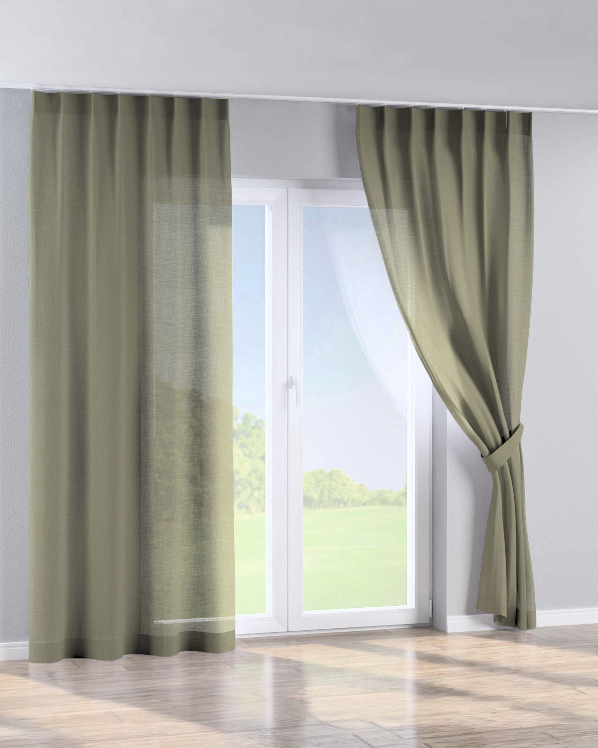 Rideau avec crochets flex simples couleur vert tissu tresse (hover)