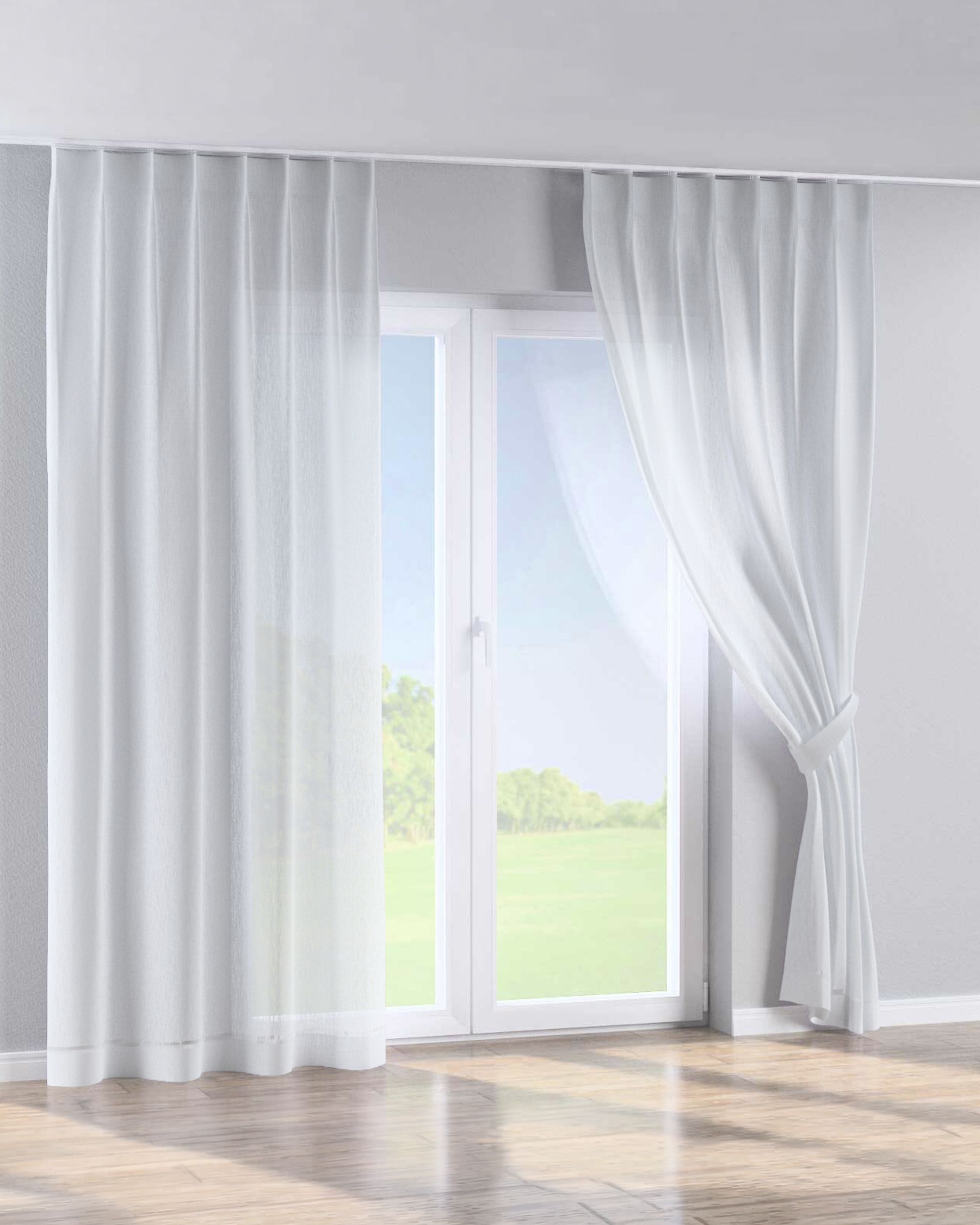 Rideau avec crochets flex simples couleur blanc tissu semi-transparent, tresse (hover)