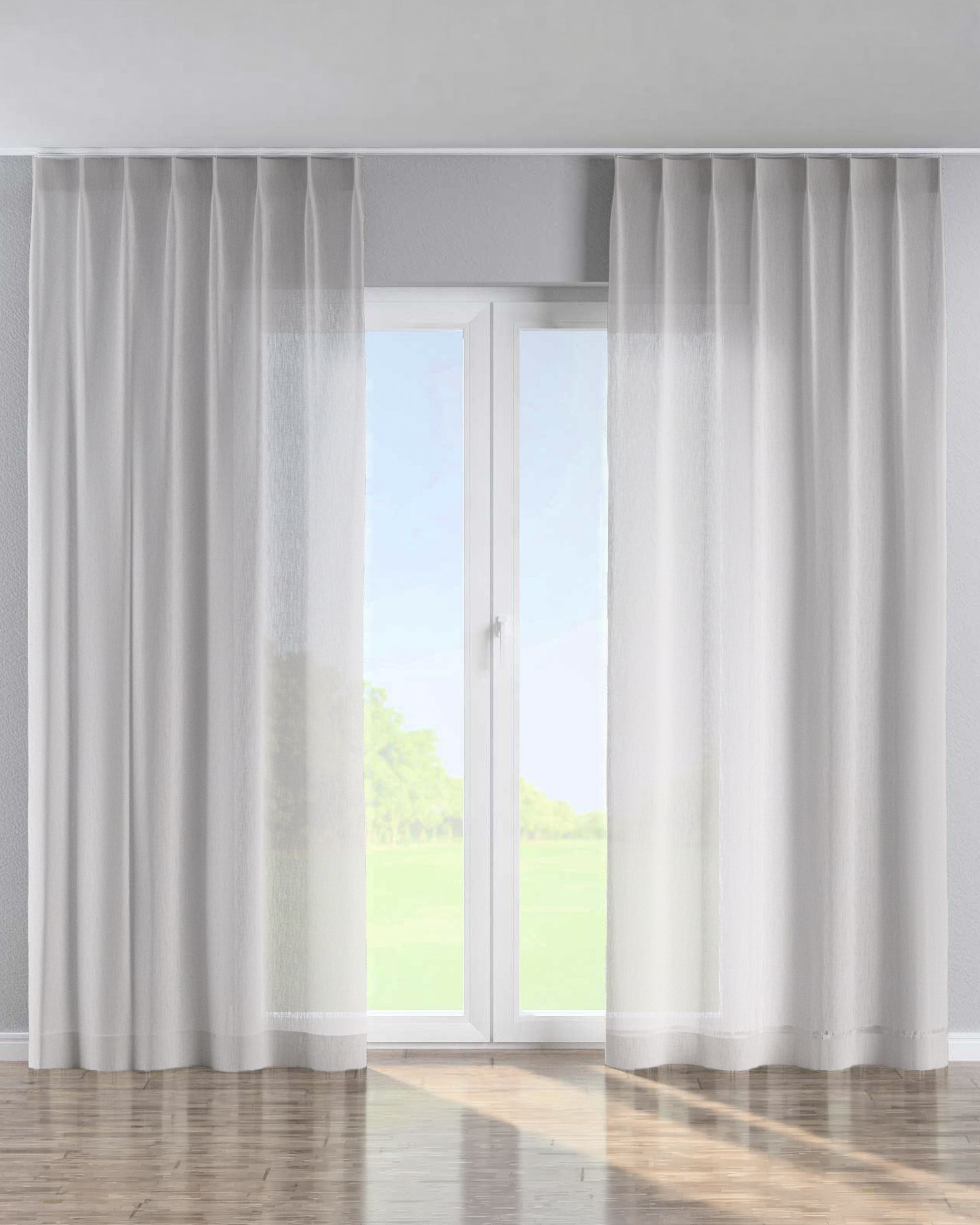 Rideau avec crochets flex simples couleur beige tissu semi-transparent, tresse
