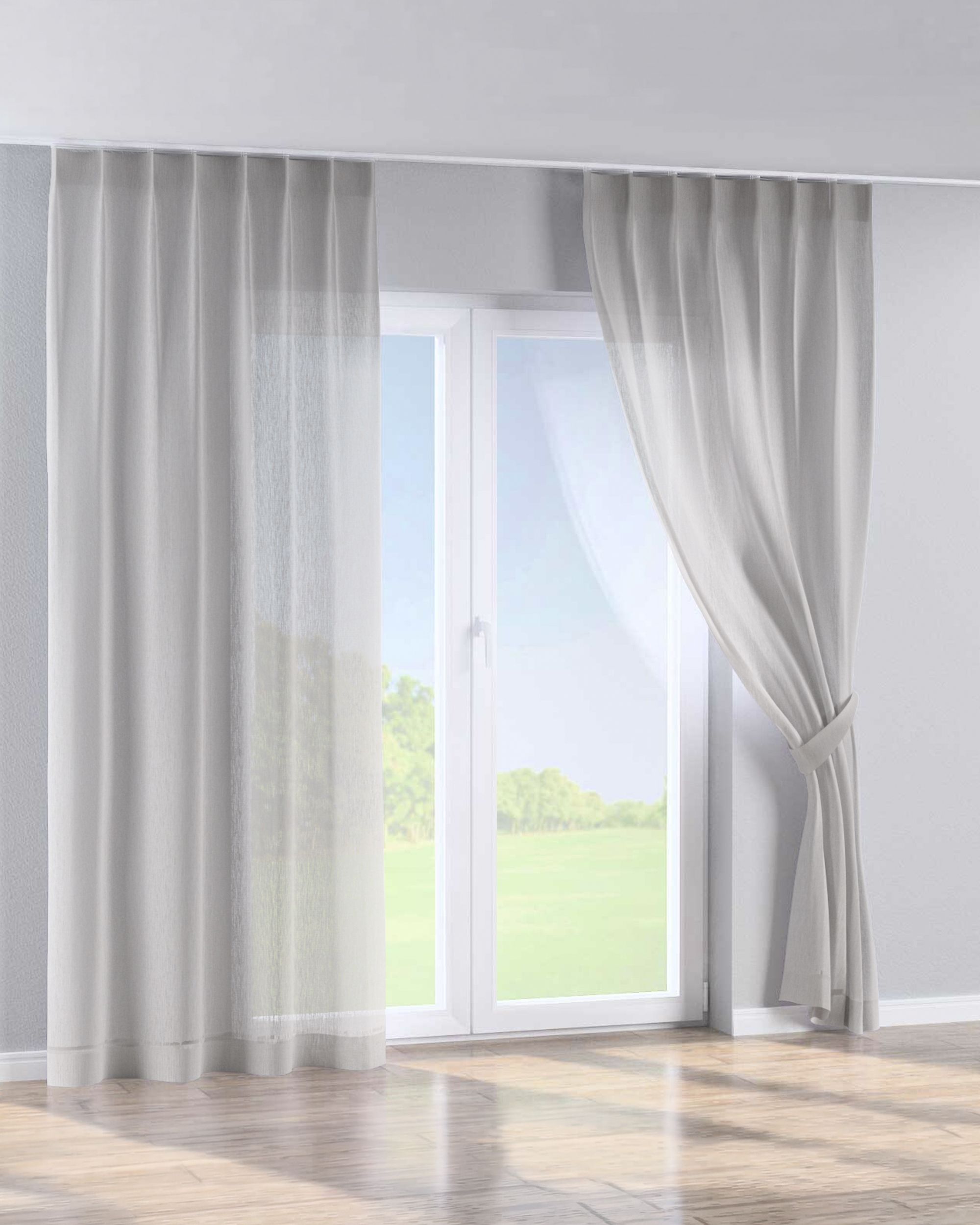 Rideau avec crochets flex simples couleur beige tissu semi-transparent, tresse (hover)
