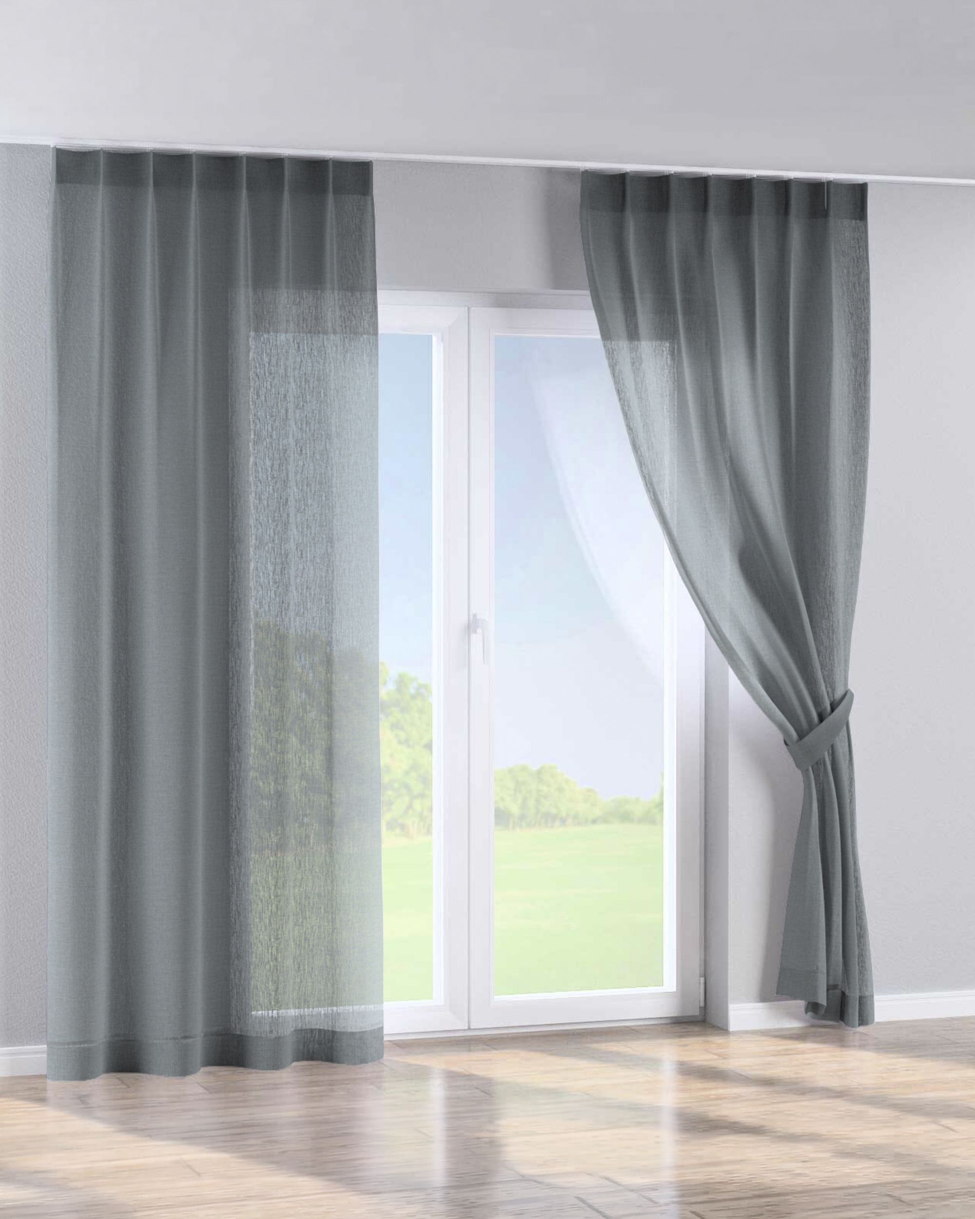 Rideau avec crochets flex simples couleur vert tissu semi-transparent, tresse (hover)