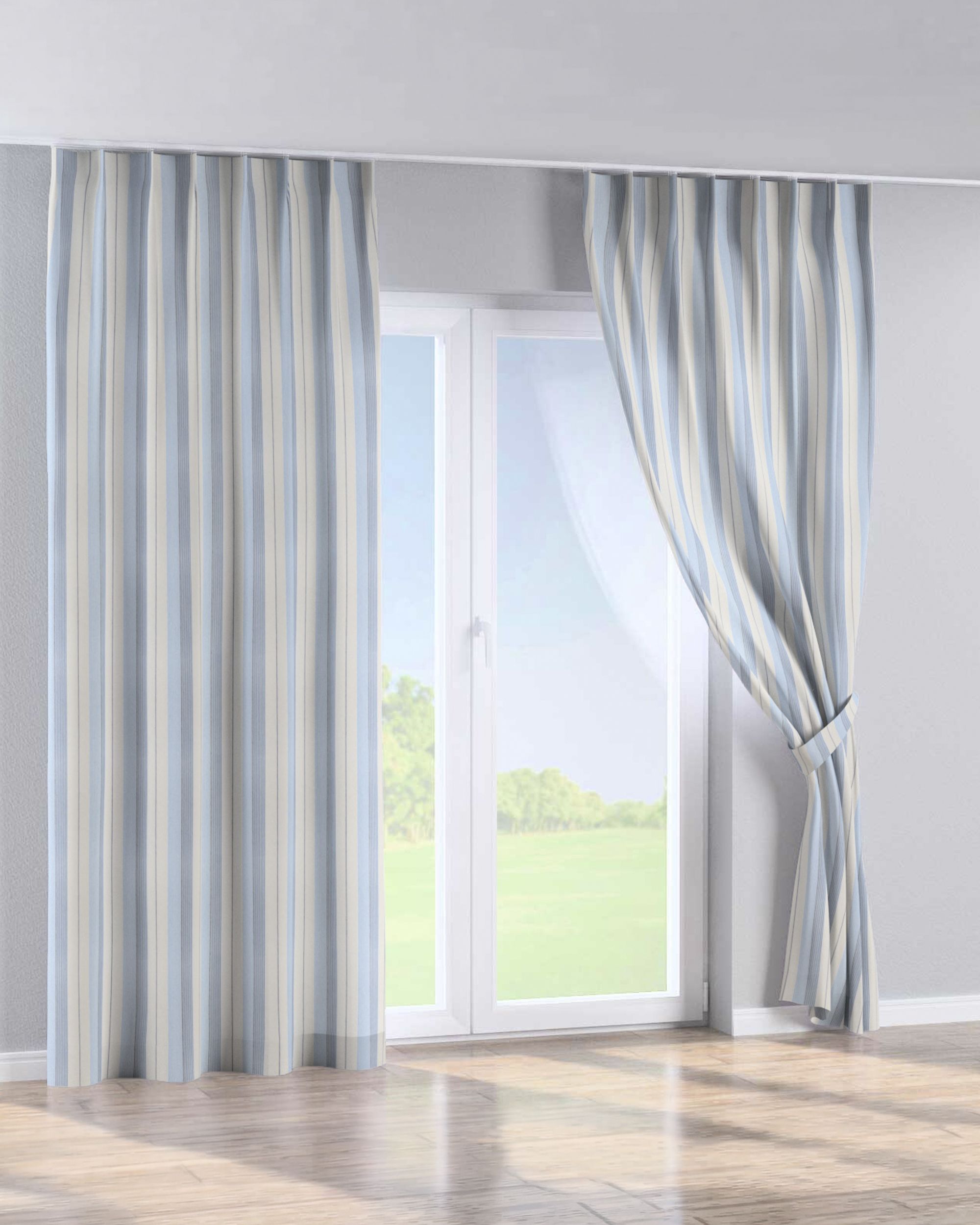 Rideau avec crochets flex simples couleur bleu tissu tresse, à motifs (hover)