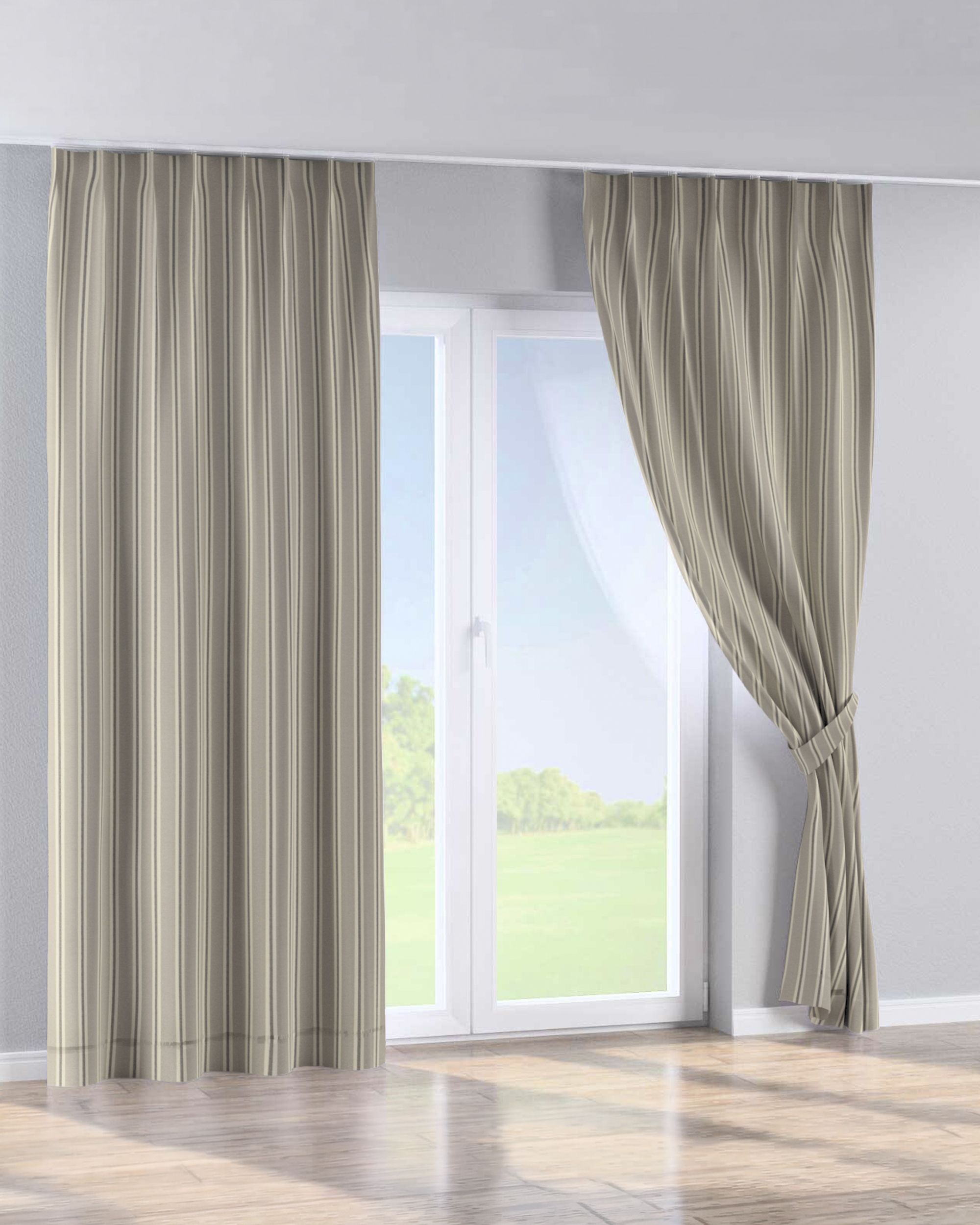 Rideau avec crochets flex simples couleur beige tissu tresse, à motifs (hover)
