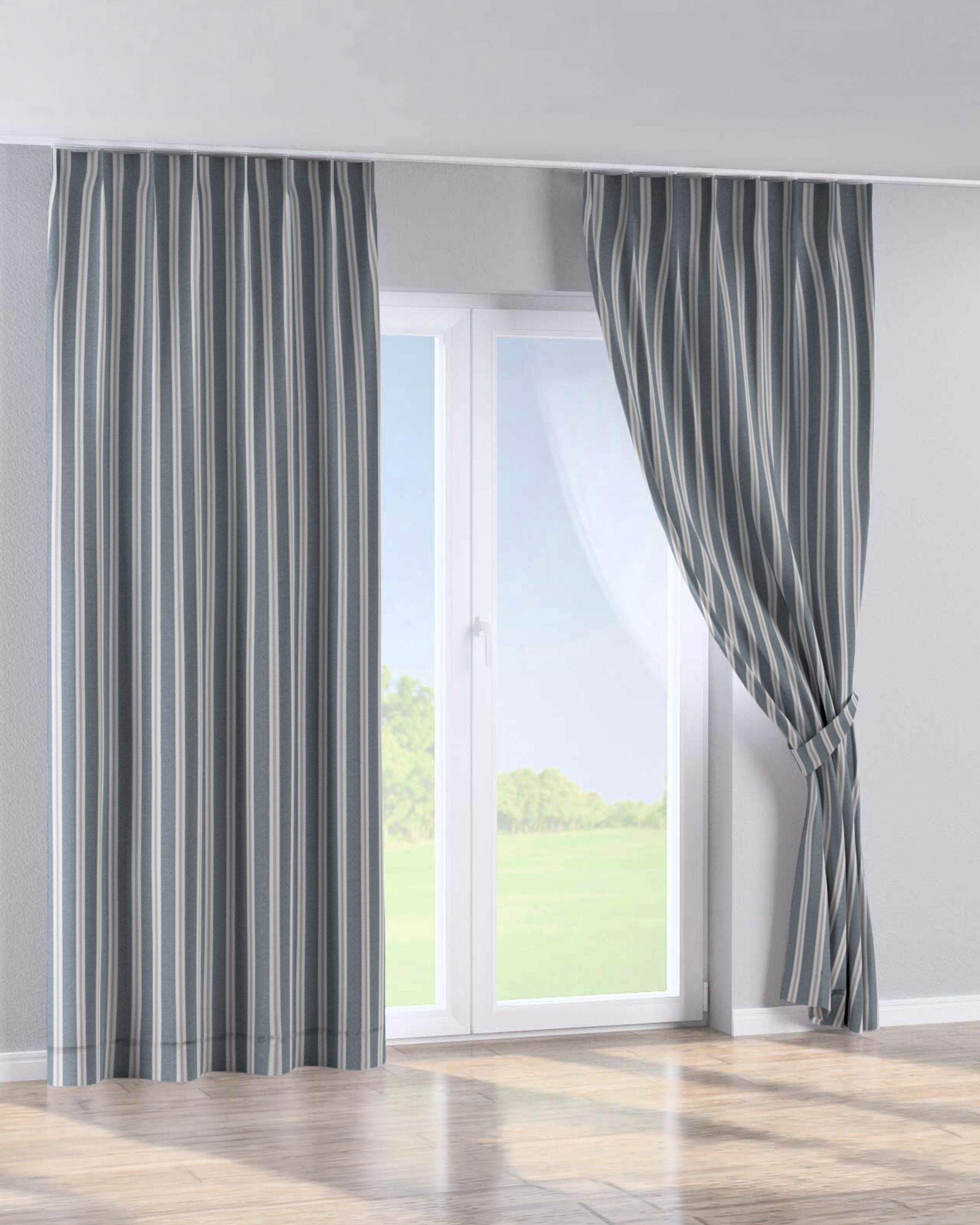 Rideau avec crochets flex simples couleur bleu tissu tresse, à motifs (hover)