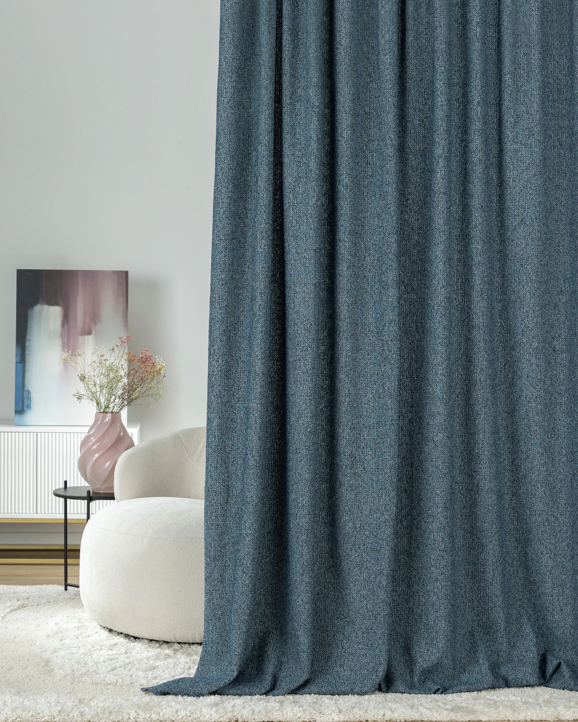 Rideau avec crochets flex simples couleur bleu tissu tresse (hover)