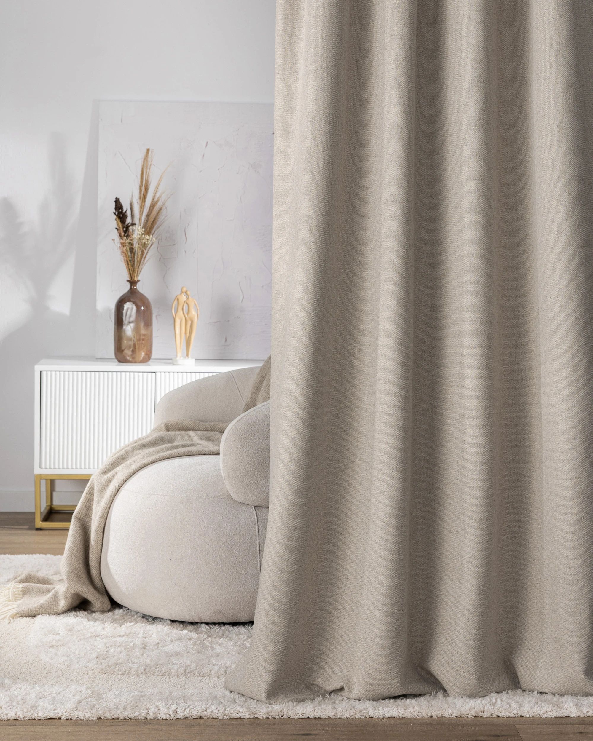 Rideau avec crochets flex simples couleur beige tissu tresse (hover)