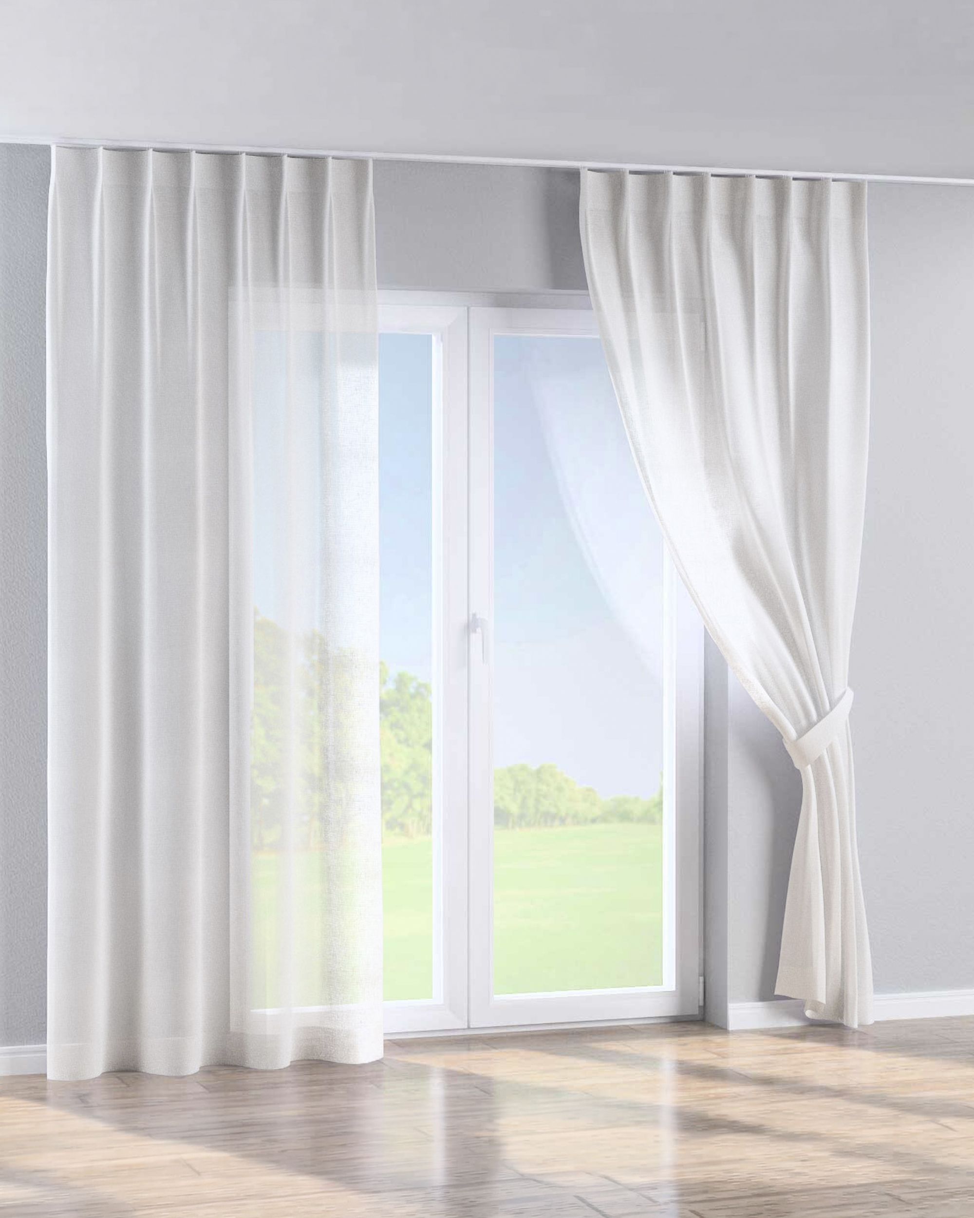 Rideau avec crochets flex simples couleur blanc tissu semi-transparent, tresse (hover)
