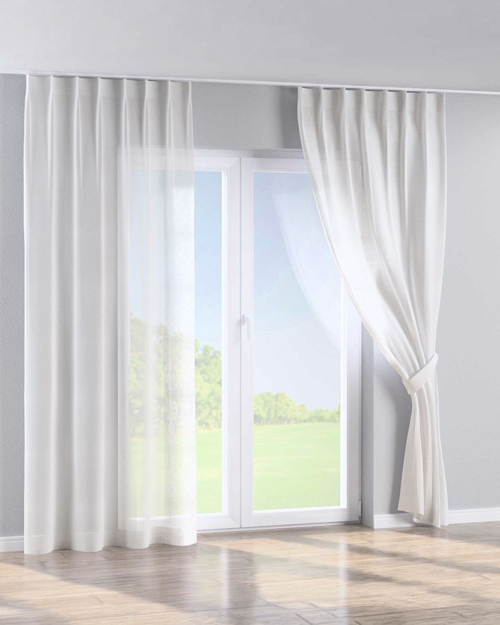Rideau avec crochets flex simples couleur blanc tissu semi-transparent, tresse (hover)