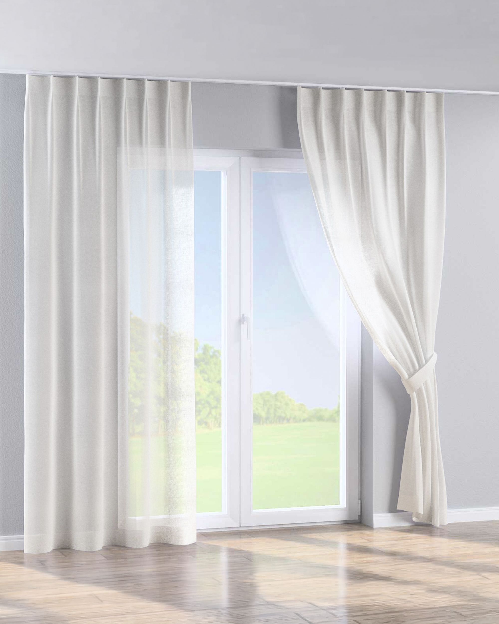 Rideau avec crochets flex simples couleur crème tissu semi-transparent, tresse (hover)