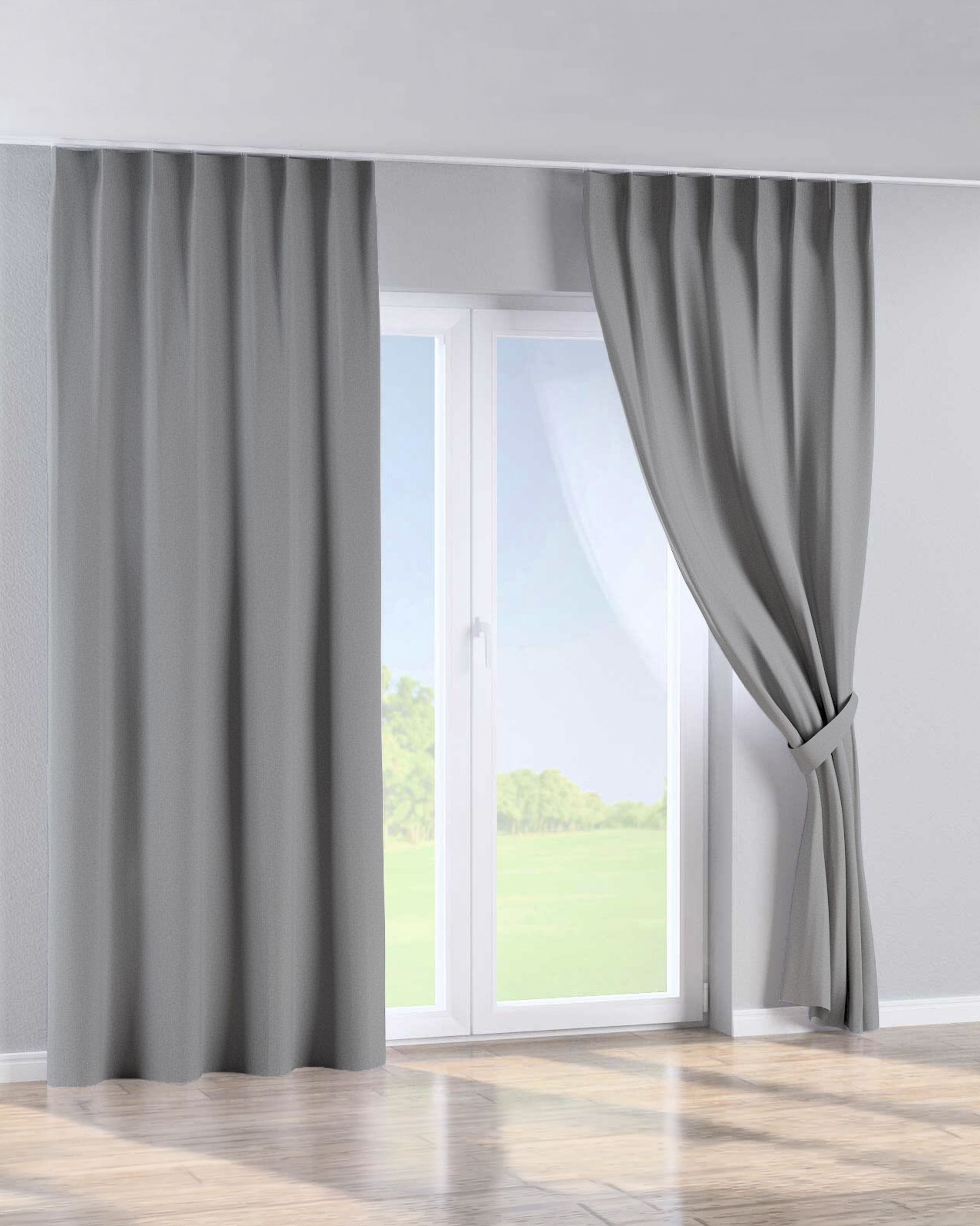 Rideau avec crochets flex simples couleur gris tissu tresse, black-out (hover)