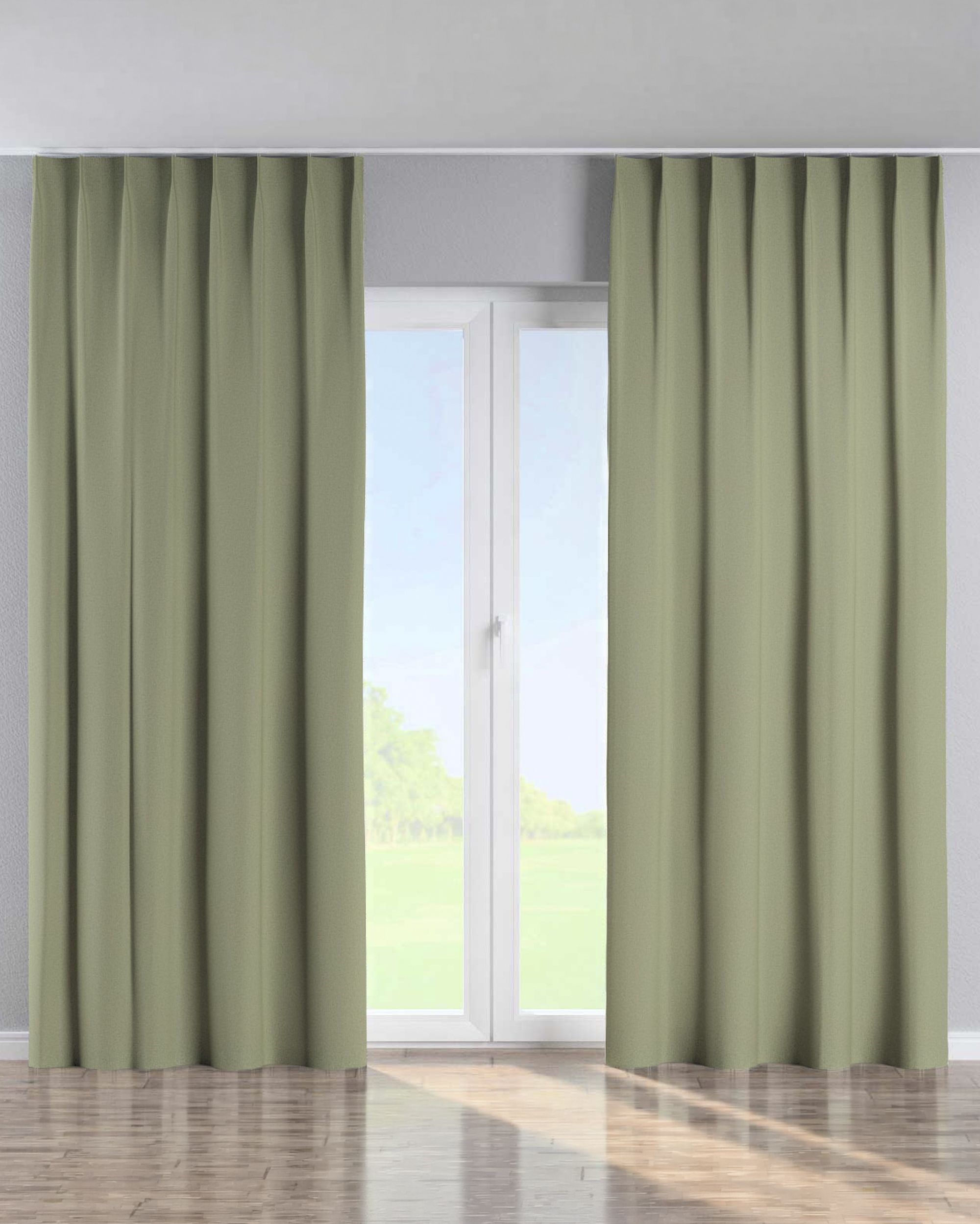 Rideau avec crochets flex simples couleur vert tissu tresse, black-out