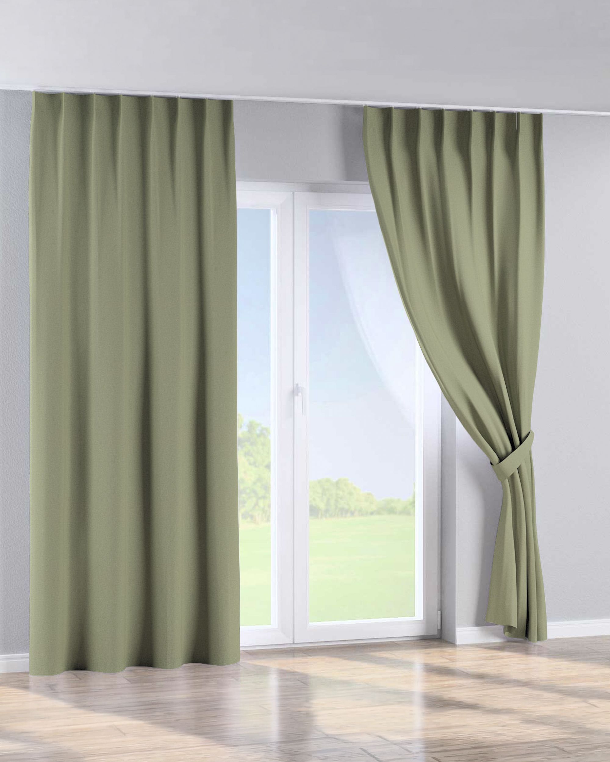 Rideau avec crochets flex simples couleur vert tissu tresse, black-out (hover)