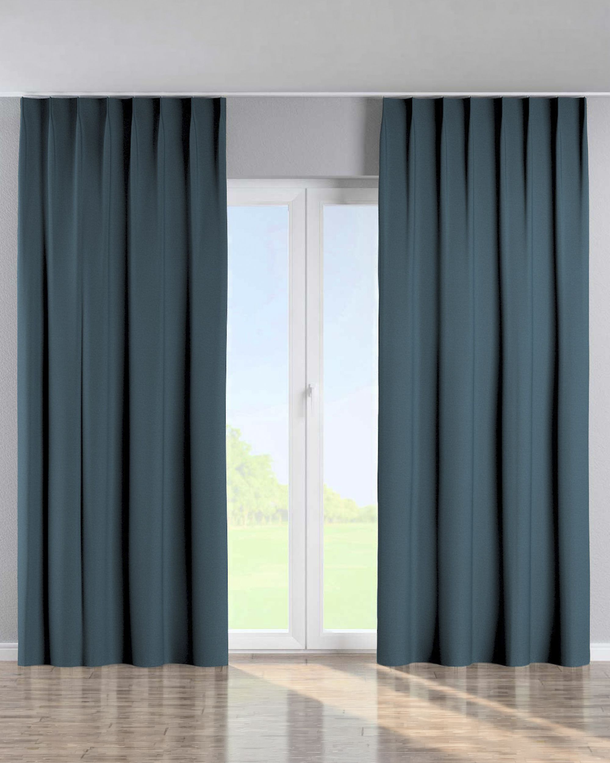 Rideau avec crochets flex simples couleur bleu tissu tresse, black-out