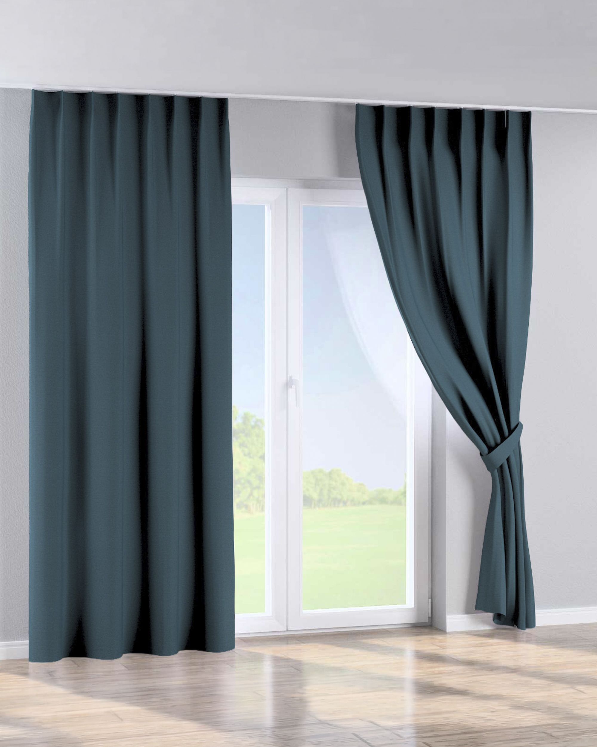 Rideau avec crochets flex simples couleur bleu tissu tresse, black-out (hover)