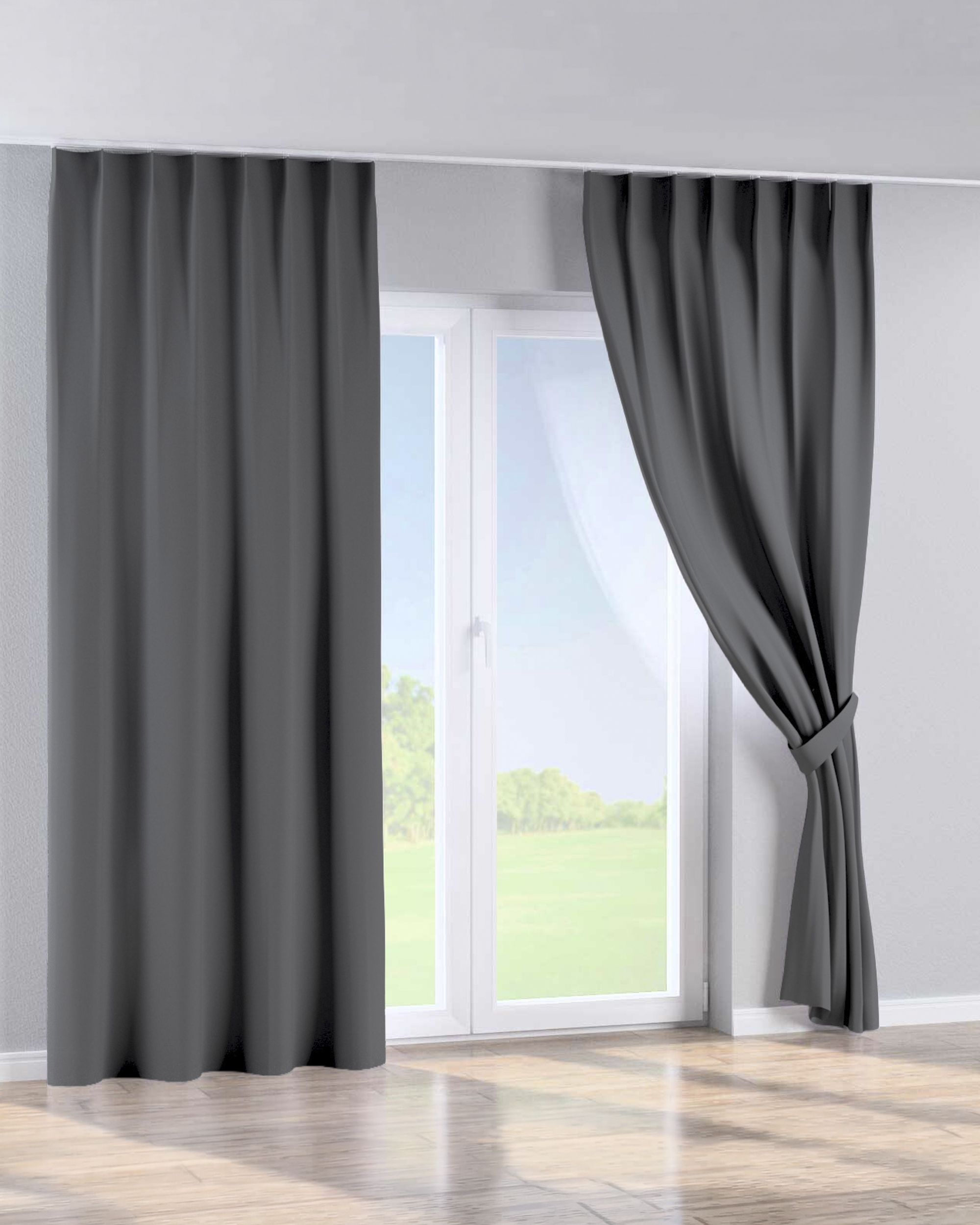Rideau avec crochets flex simples couleur noir tissu black-out (hover)