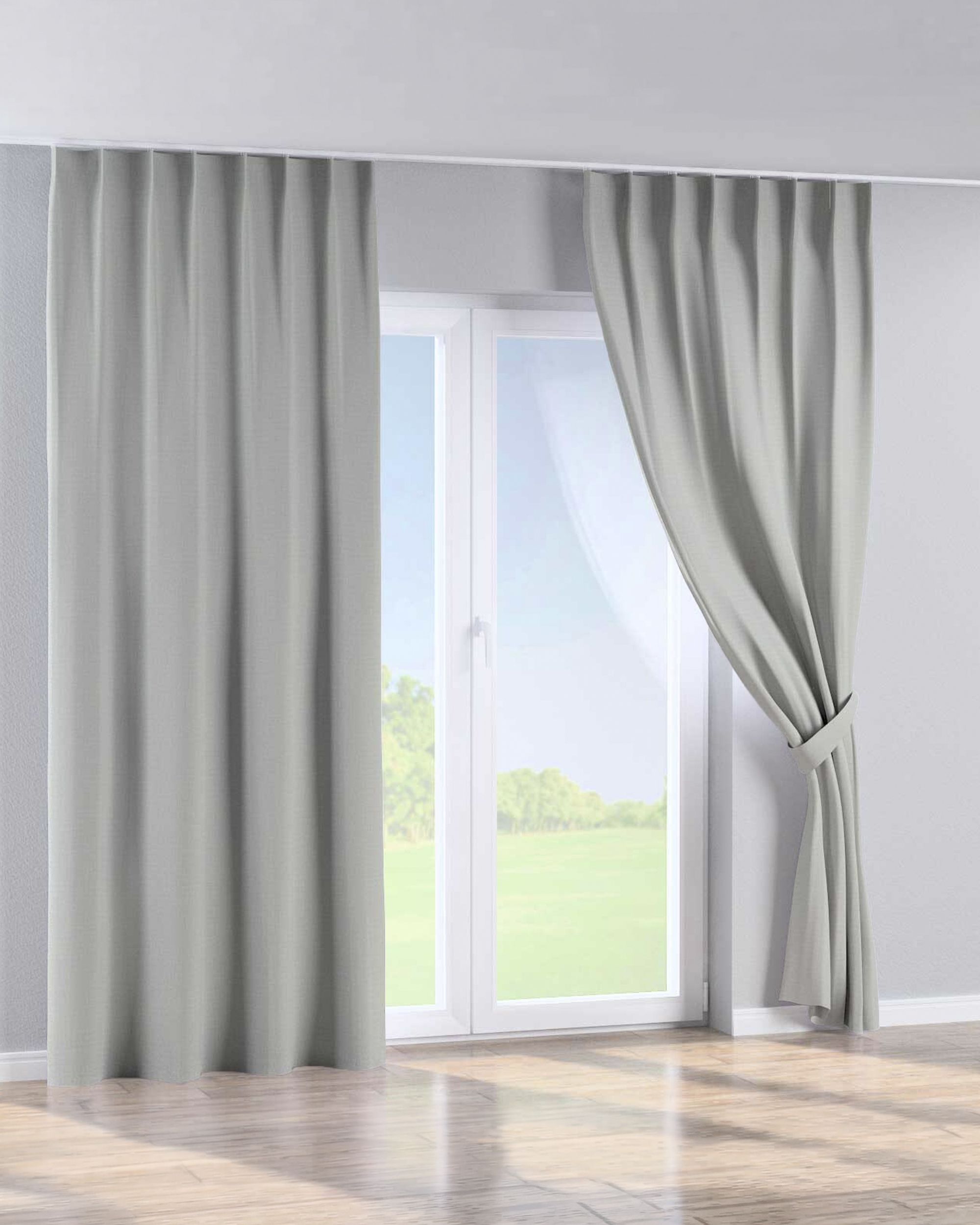 Rideau avec crochets flex simples couleur gris tissu tresse, black-out (hover)
