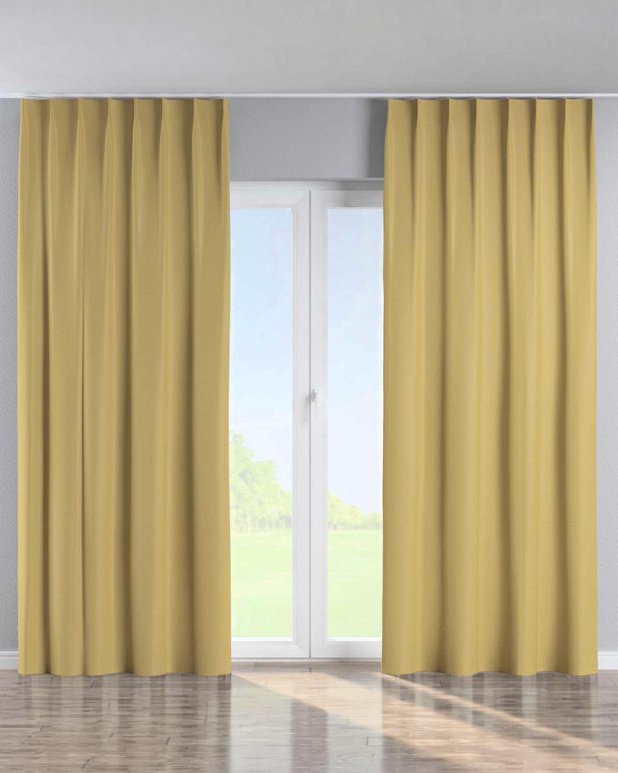 Rideau avec crochets flex simples couleur jaune tissu tresse, black-out